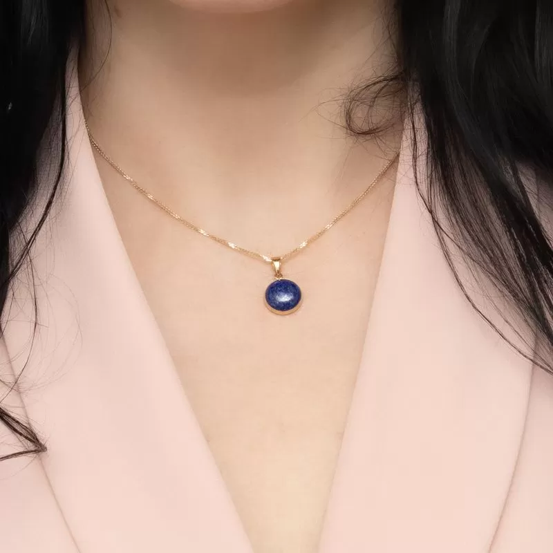 14K Gold Round Blue Lapis 12mm Necklace