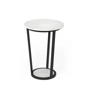 15' Round White Marble Top Accent Table with Black Metal Frame By Homeroots