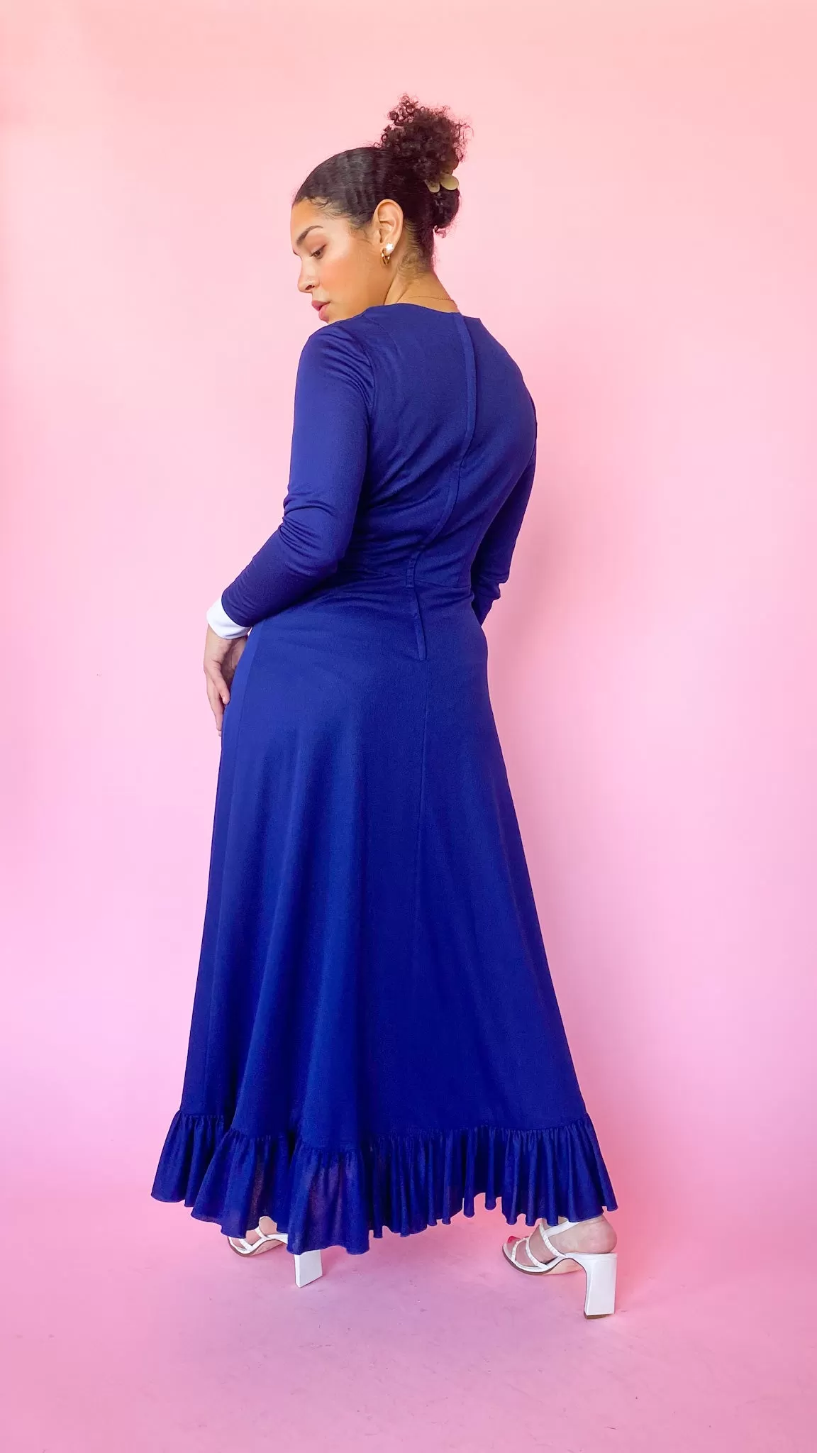 1970s Navy Blue Maxi Dress, sz. L