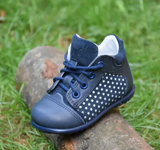 (2105-5) Emel Navy polka dots Lace Up first shoe