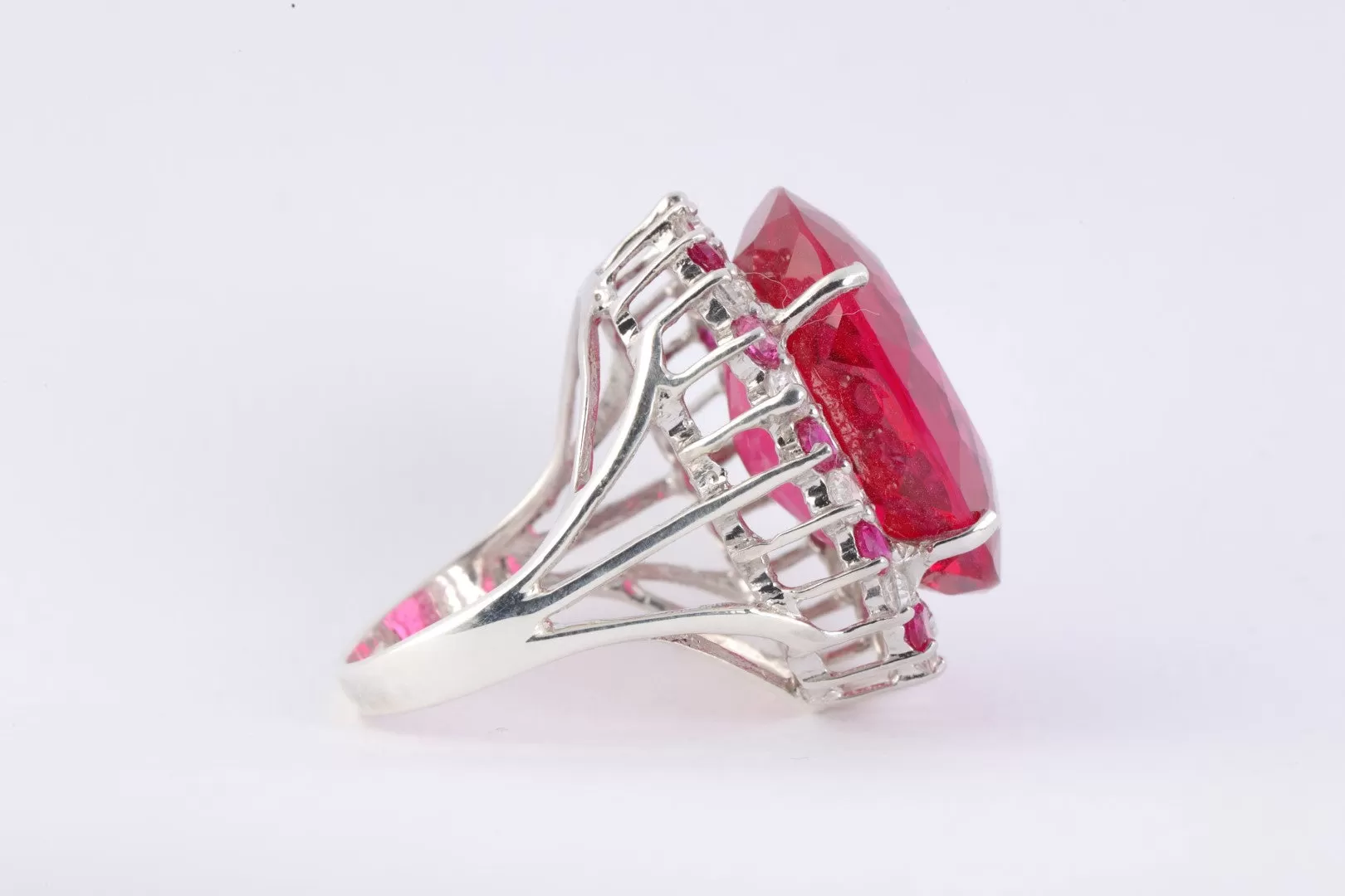 925 Silver 34.92tcw Ruby 2.38ctw White & Pink Stone Ring Size 6.75 (12.90g.)