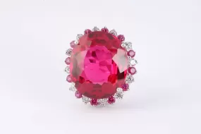 925 Silver 34.92tcw Ruby 2.38ctw White & Pink Stone Ring Size 6.75 (12.90g.)