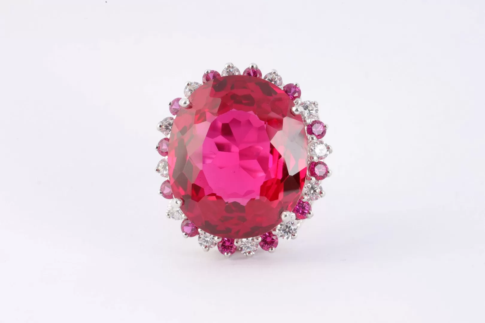 925 Silver 34.92tcw Ruby 2.38ctw White & Pink Stone Ring Size 6.75 (12.90g.)