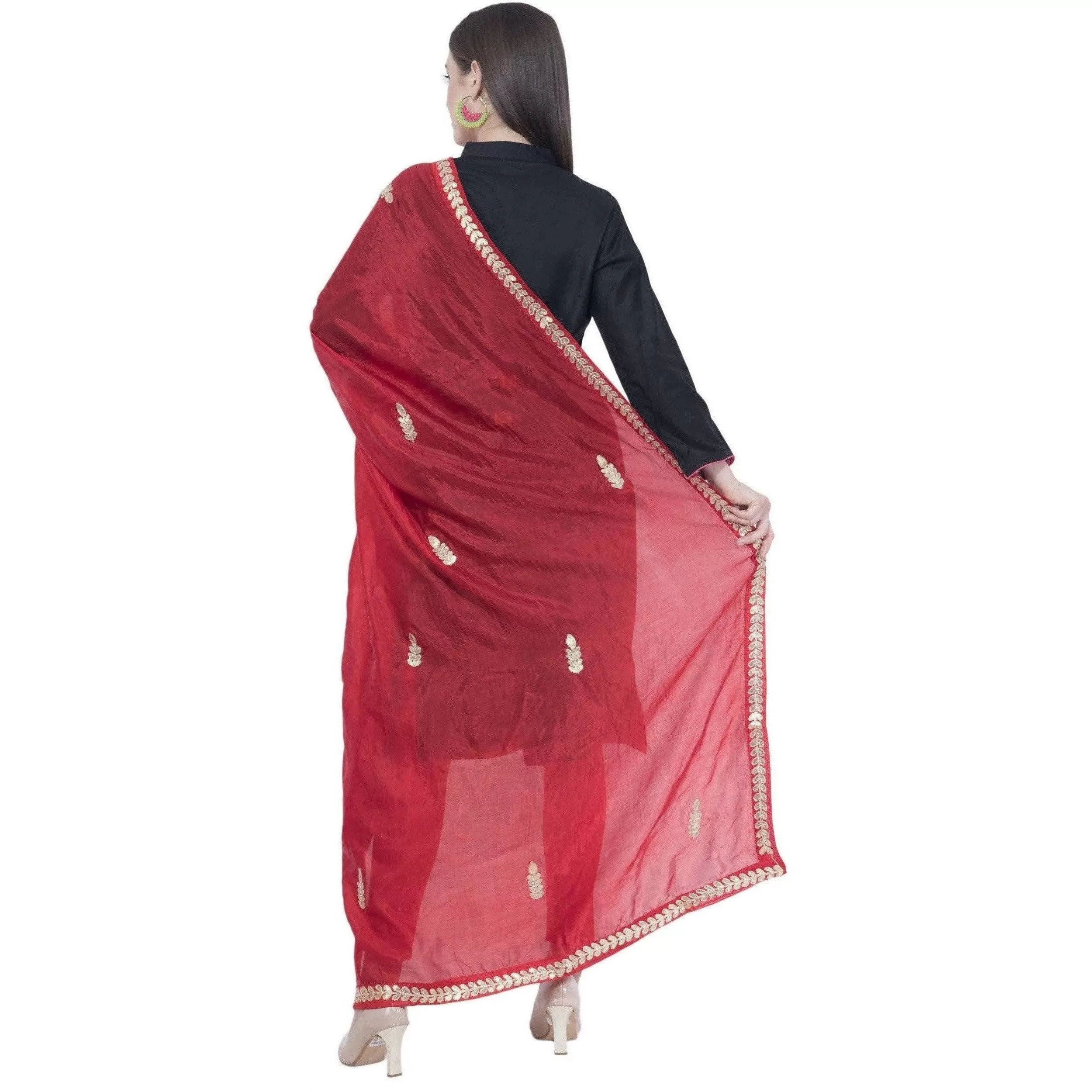 A R Silk Red Color Fancy Silk Dupattas and Chunnis