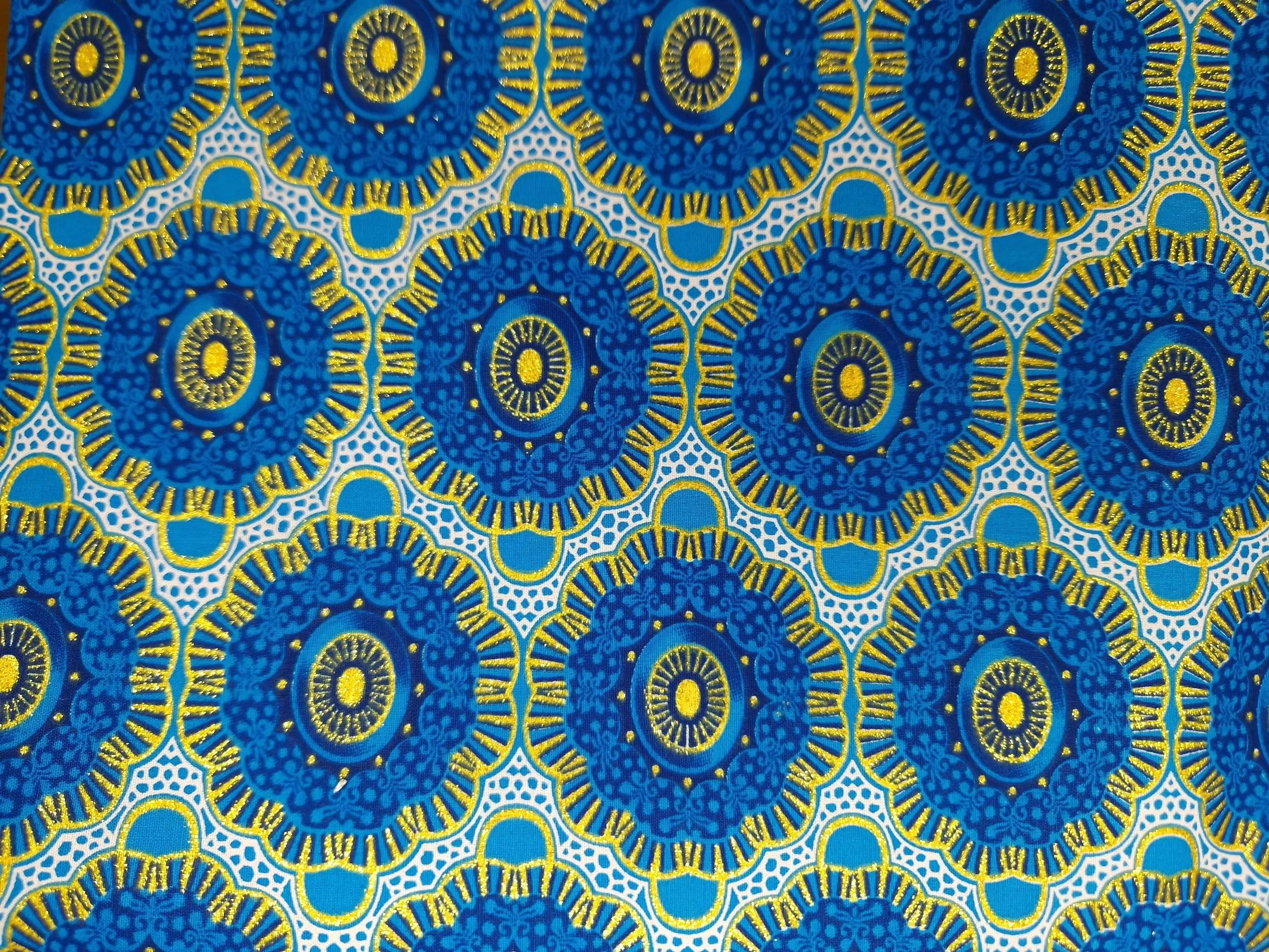 African print fabric - Exclusive Embellished Glitter effects 100% cotton - KT-3105 Gold Blue