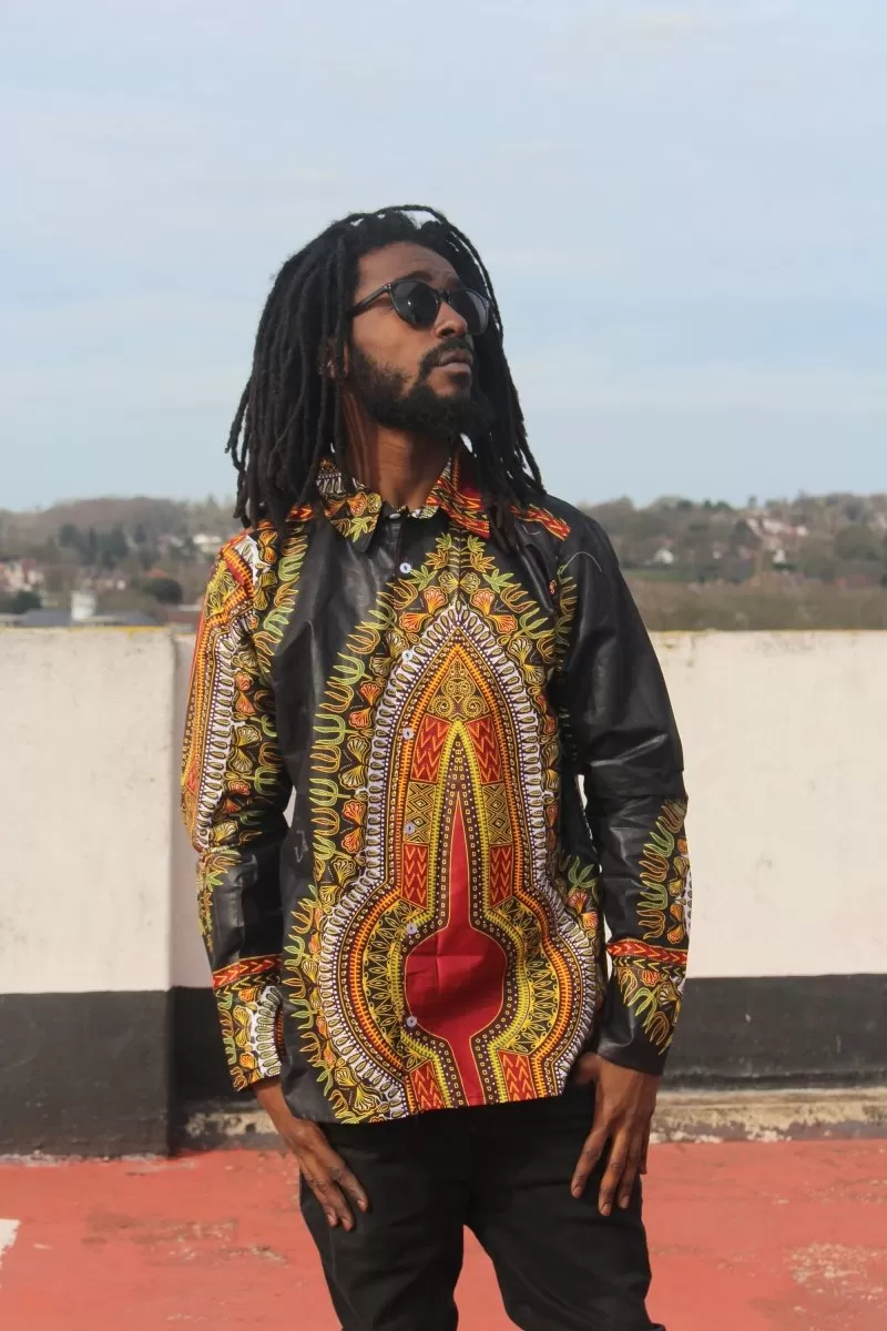 African Print Shirt in Black Dashiki - Festival Shirt