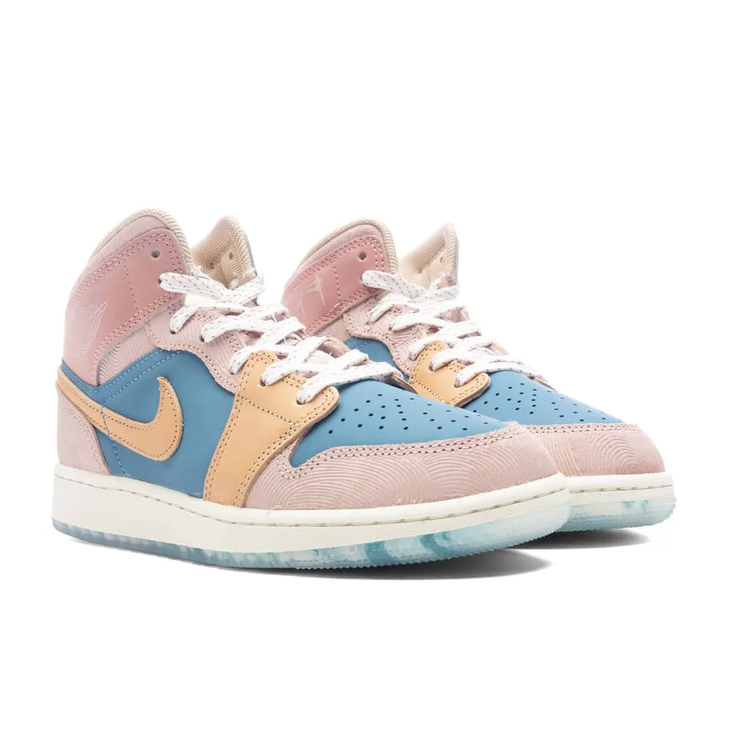 Air Jordan 1 Mid SS (GS) 'Zen' - Aegean Storm/Hemp/Pink Oxford