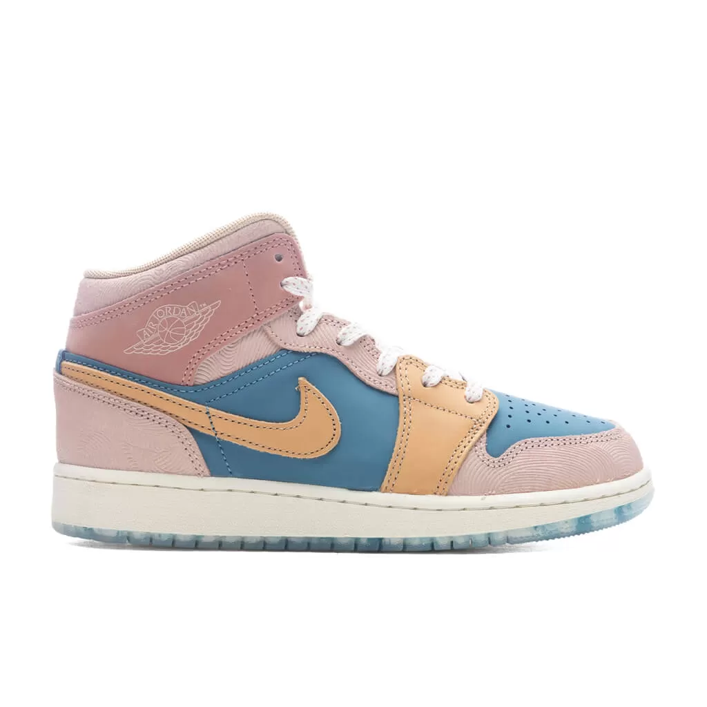 Air Jordan 1 Mid SS (GS) 'Zen' - Aegean Storm/Hemp/Pink Oxford