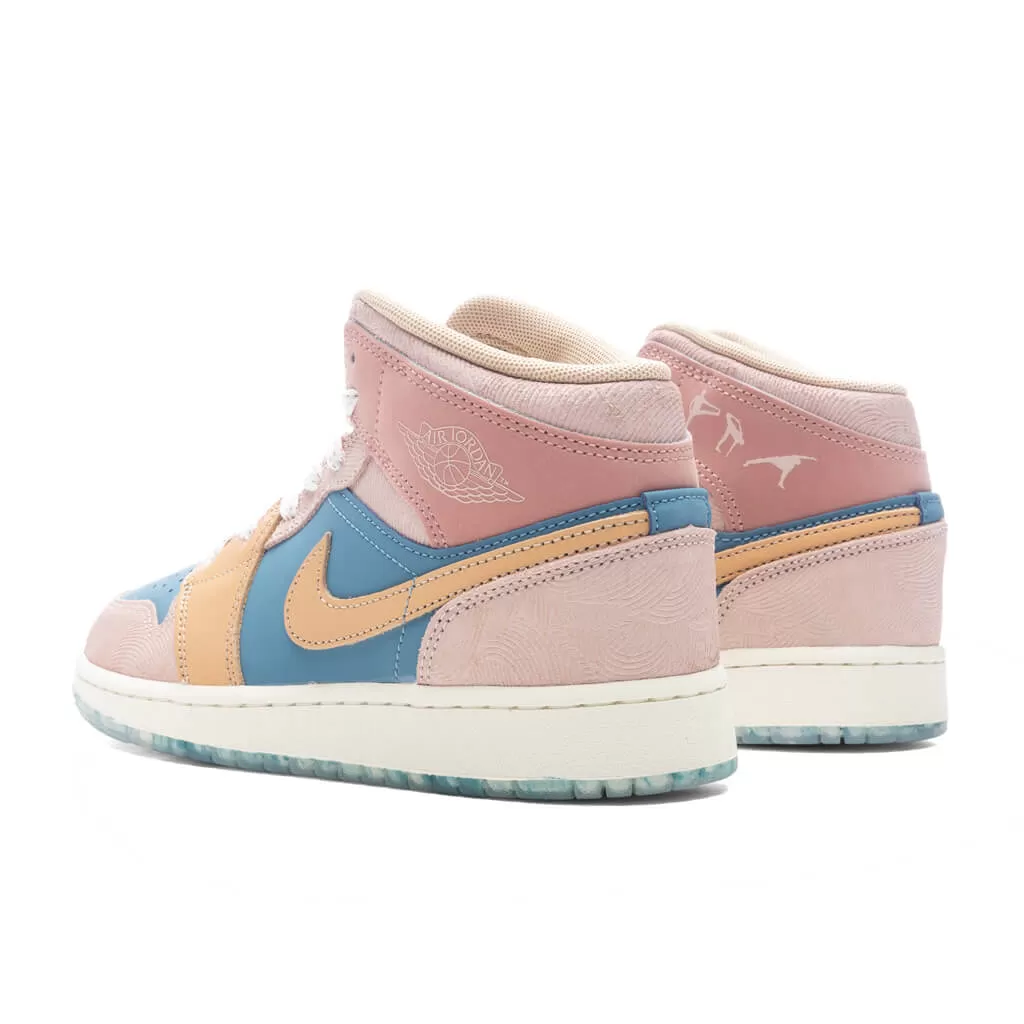 Air Jordan 1 Mid SS (GS) 'Zen' - Aegean Storm/Hemp/Pink Oxford