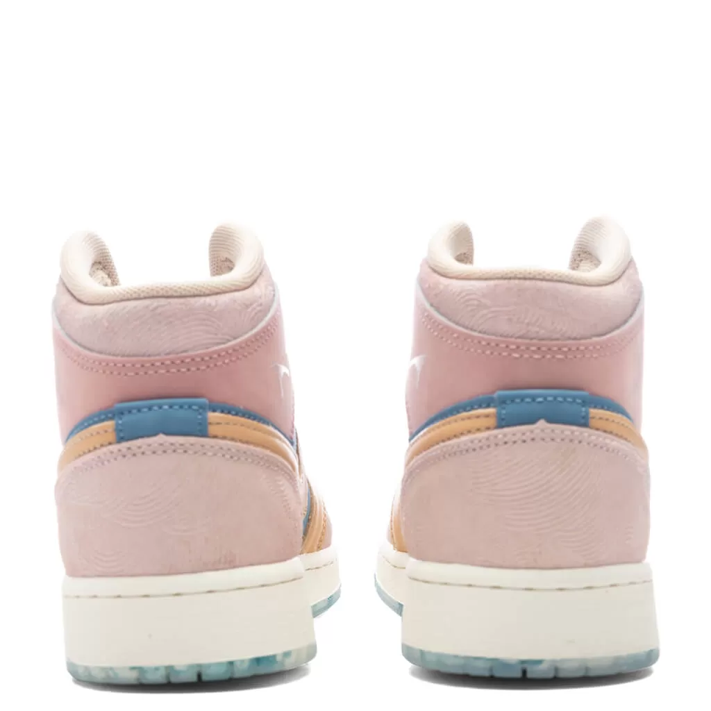 Air Jordan 1 Mid SS (GS) 'Zen' - Aegean Storm/Hemp/Pink Oxford