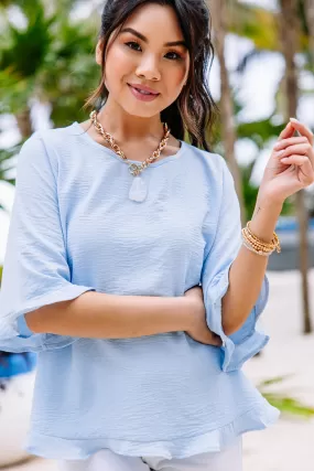 All You Have To Do Light Blue Ruffle Blouse