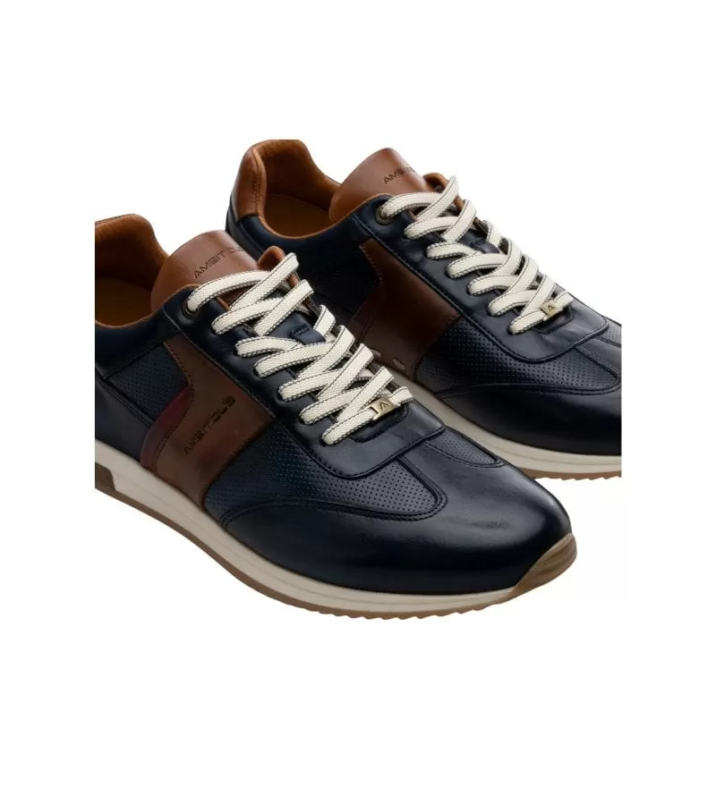 Ambitious Mens Premium Leather Navy Fashion Trainer Slow - 11319-6580AM.2