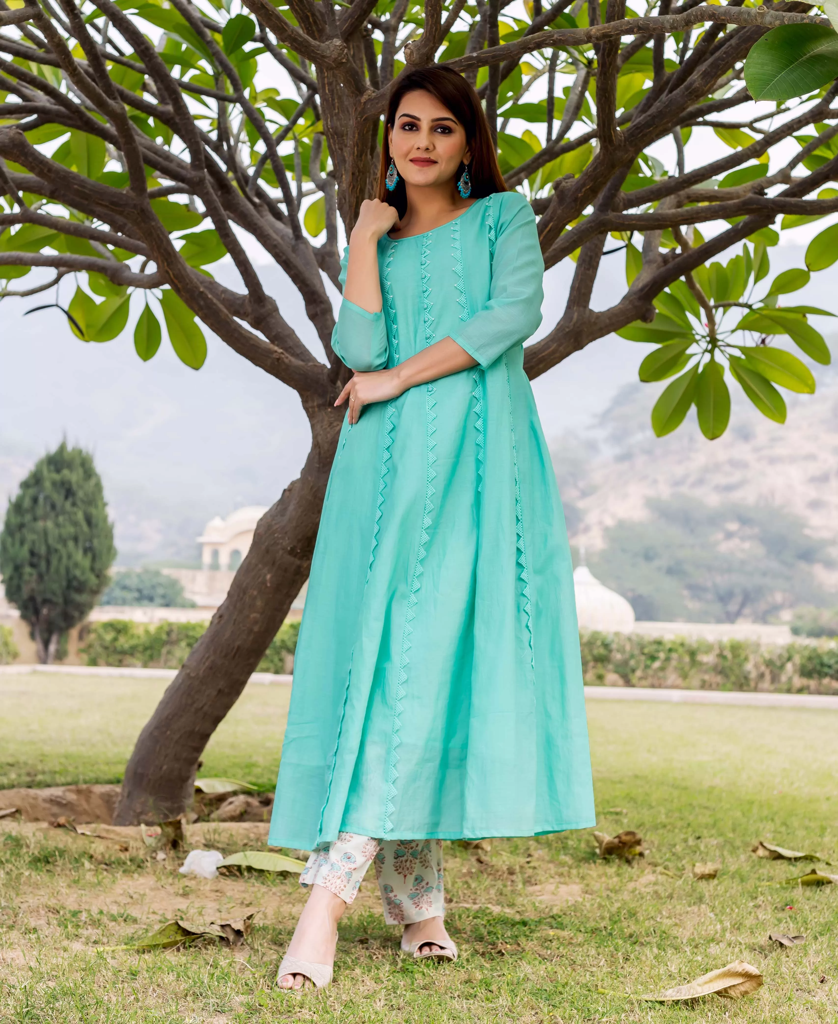 Aryahi Sea Green Chanderi Embroidered Kurta