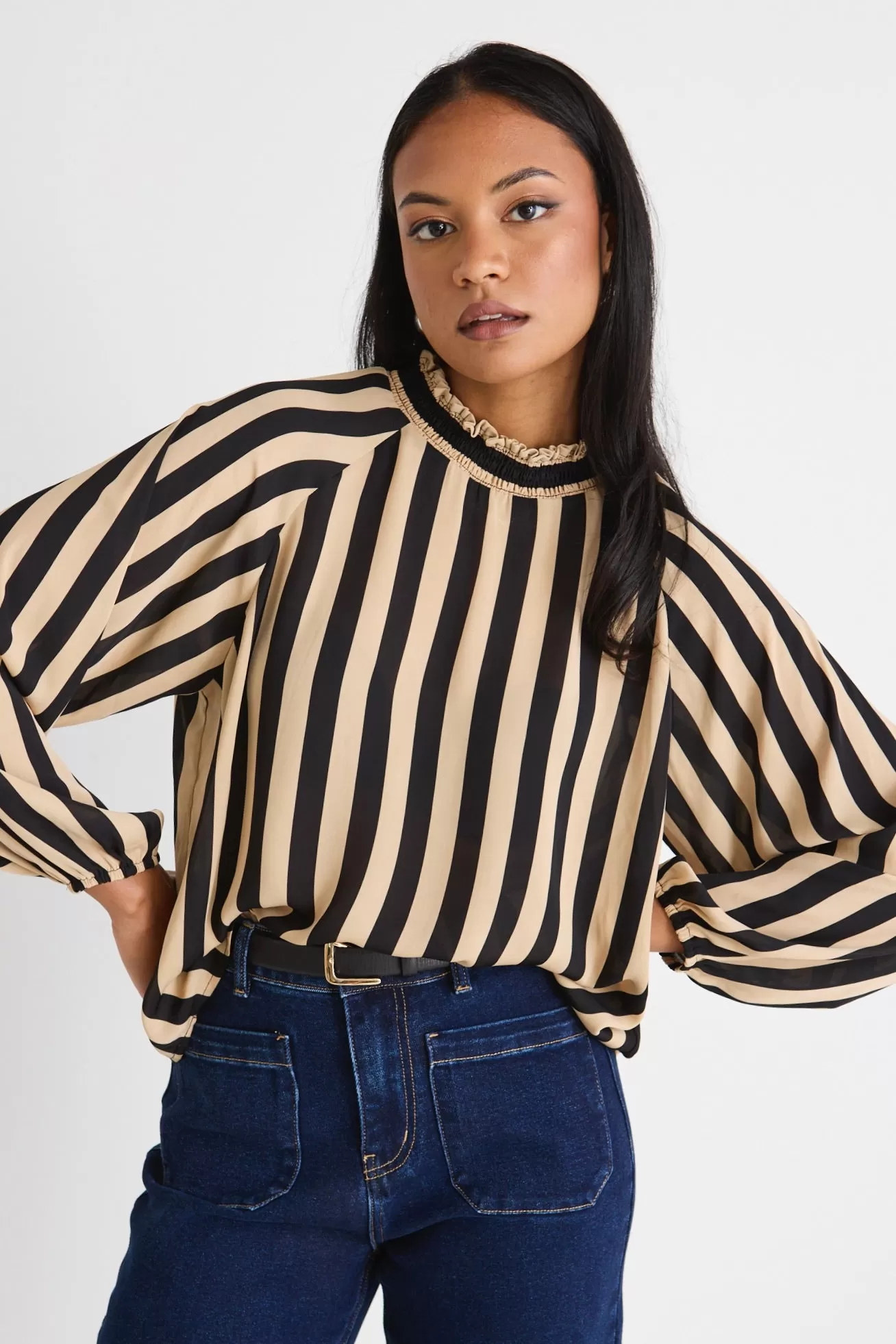 Astra Black Stripe High Neck LS Top