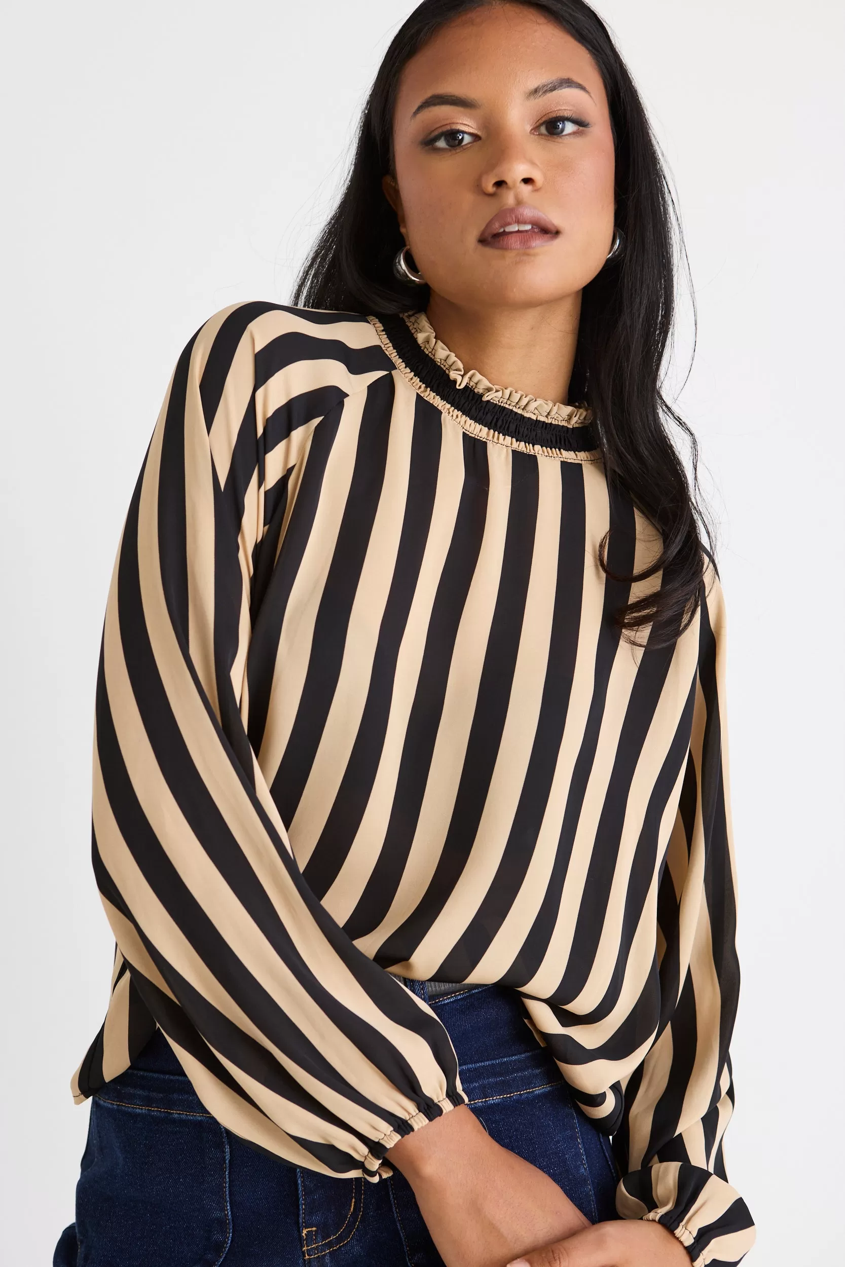 Astra Black Stripe High Neck LS Top