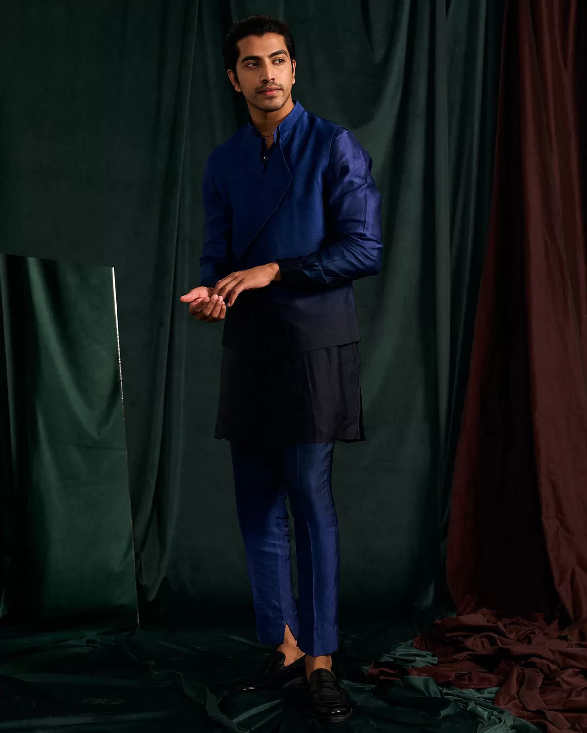 Azure Ombre Modal Linen Kurta With Matching Pajama