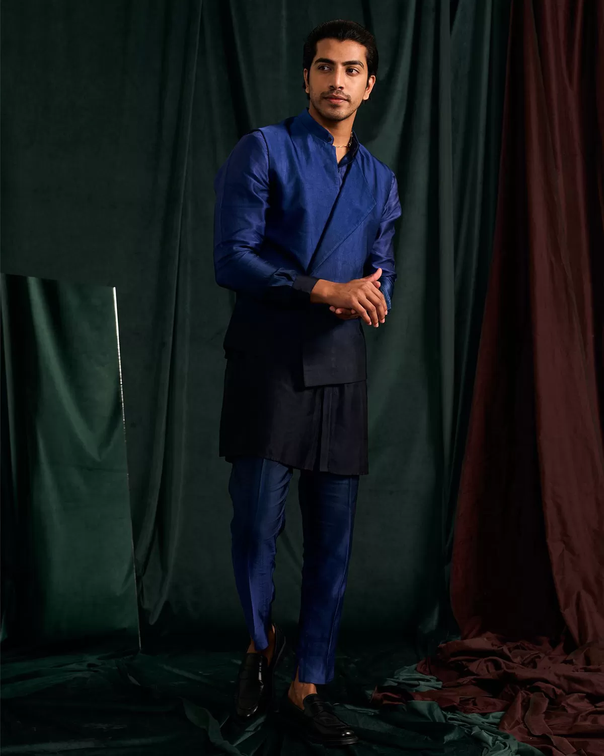 Azure Ombre Modal Linen Kurta With Matching Pajama