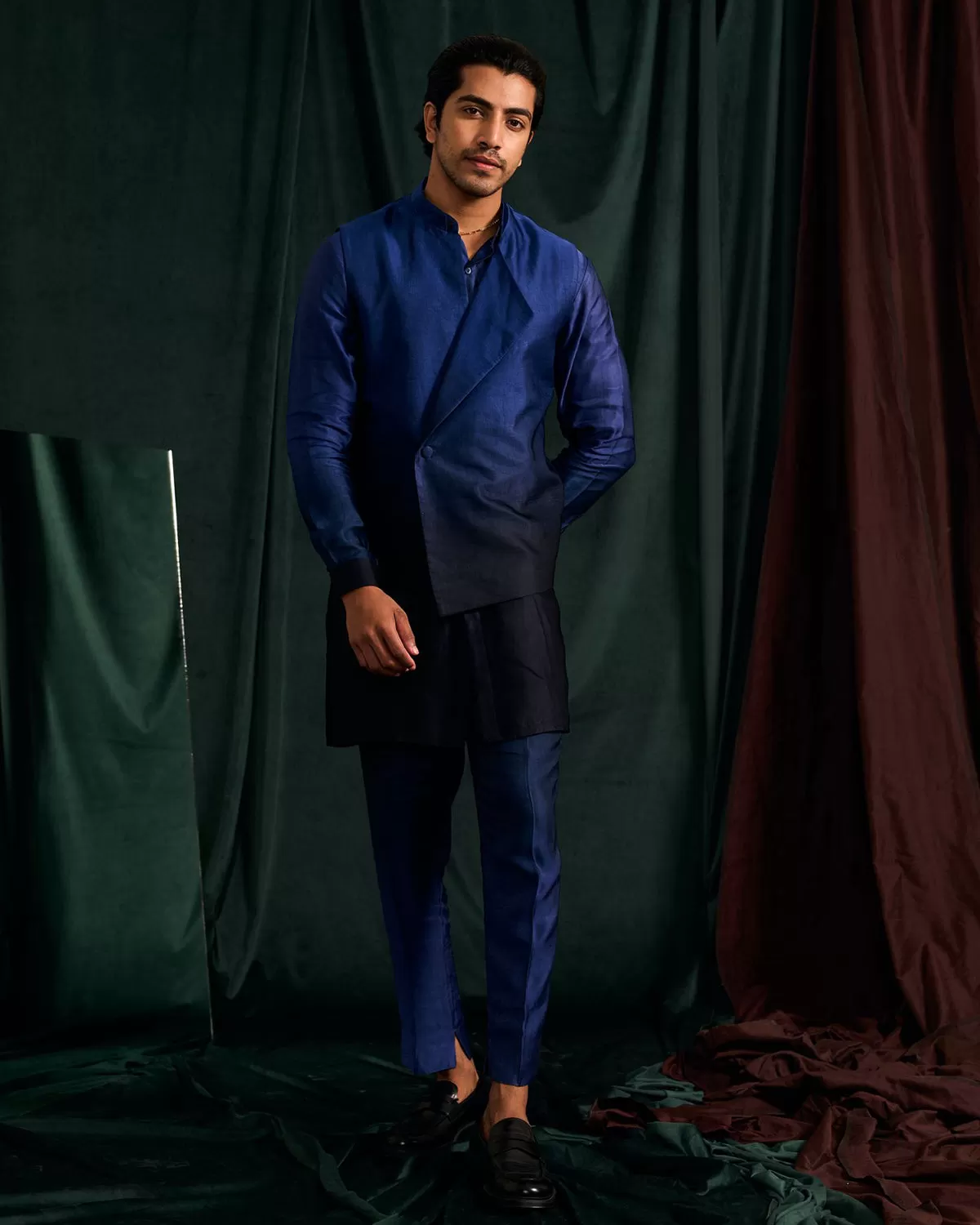 Azure Ombre Modal Linen Kurta With Matching Pajama