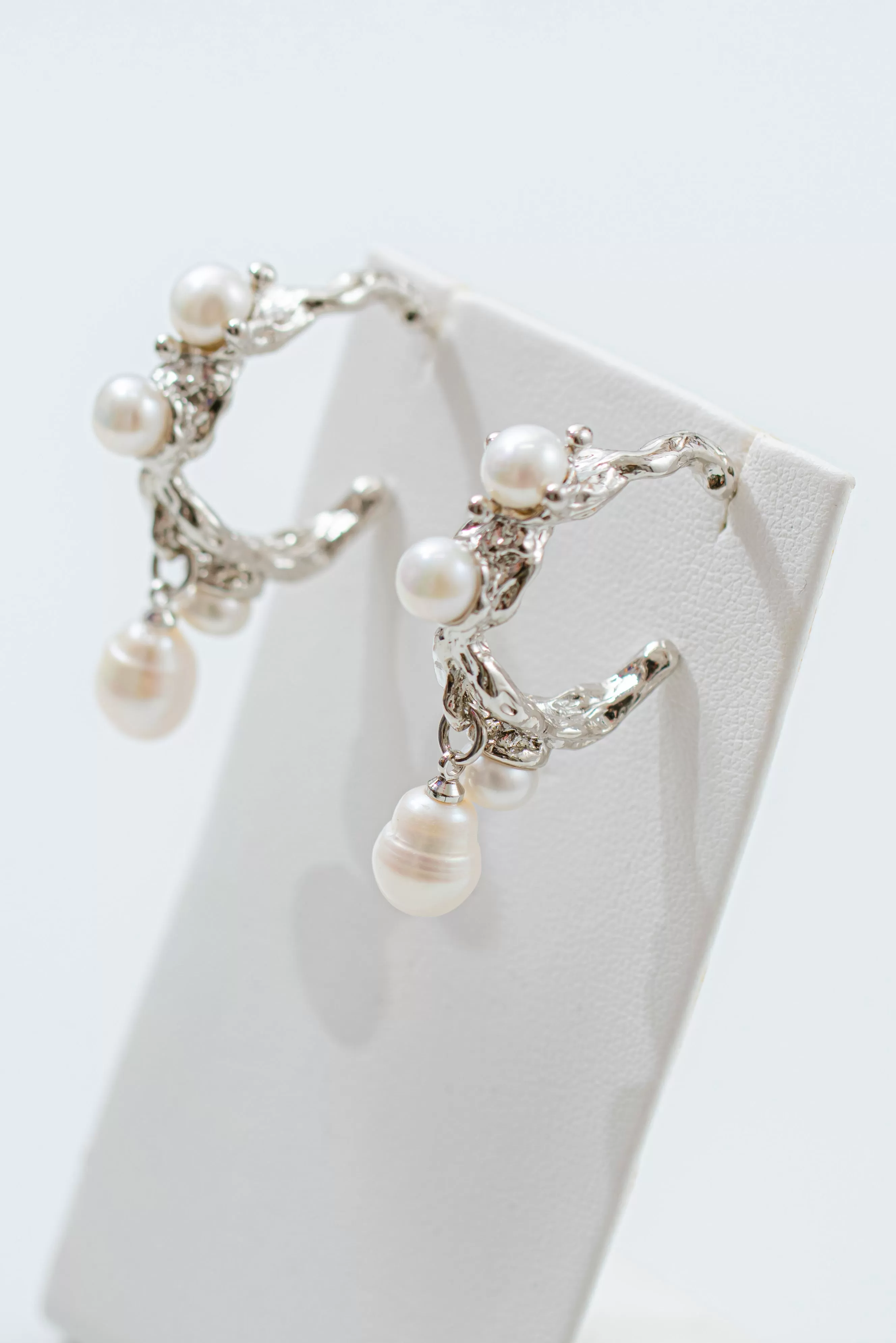 Baroque Pearl Hoops | Silver