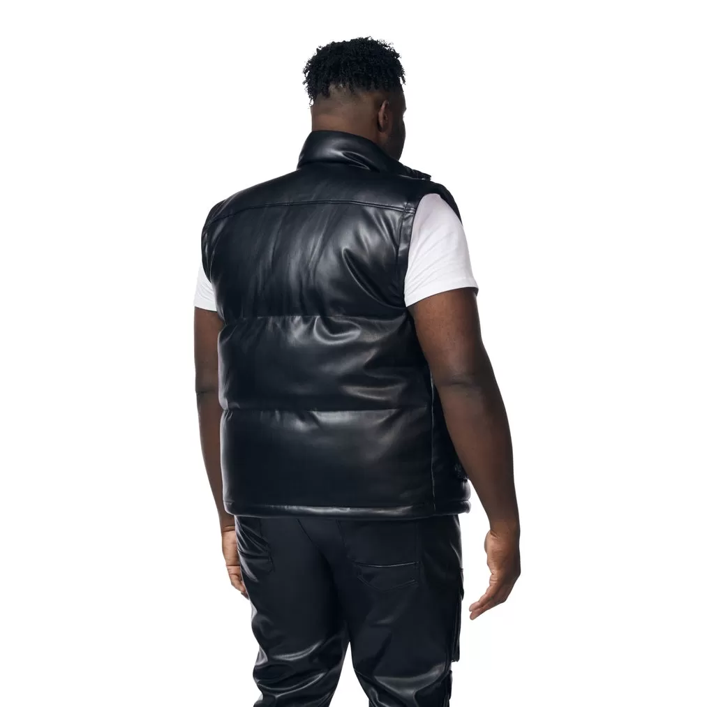 Big And Tall Utility Vegan Leather Vest - Black