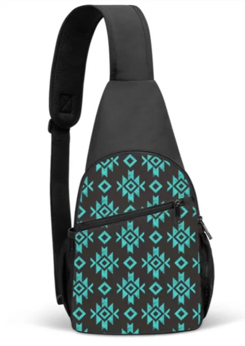 Black & Turquoise Aztec Sling Bag