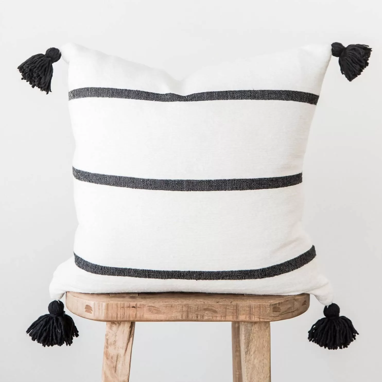 Black & White Pom Pom Pillow Cover