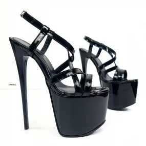 Black Gloss Pencil High Heel Sandals