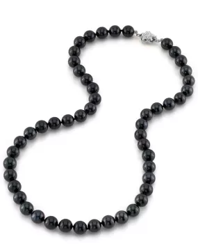 Black Japanese Akoya Pearl Necklace, 8.0-8.5mm - AA  Quality