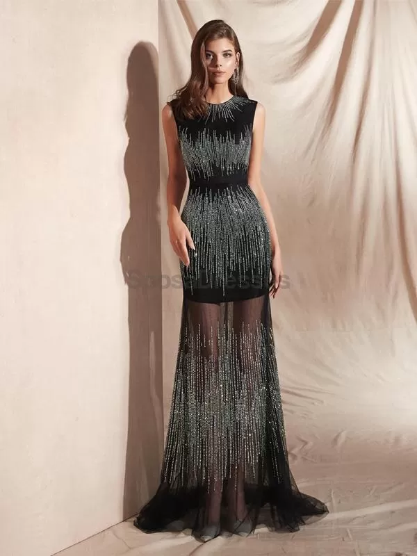 Black Jewel See Through Mermaid Evening Prom Dresses, Evening Party Prom Dresses, 12074