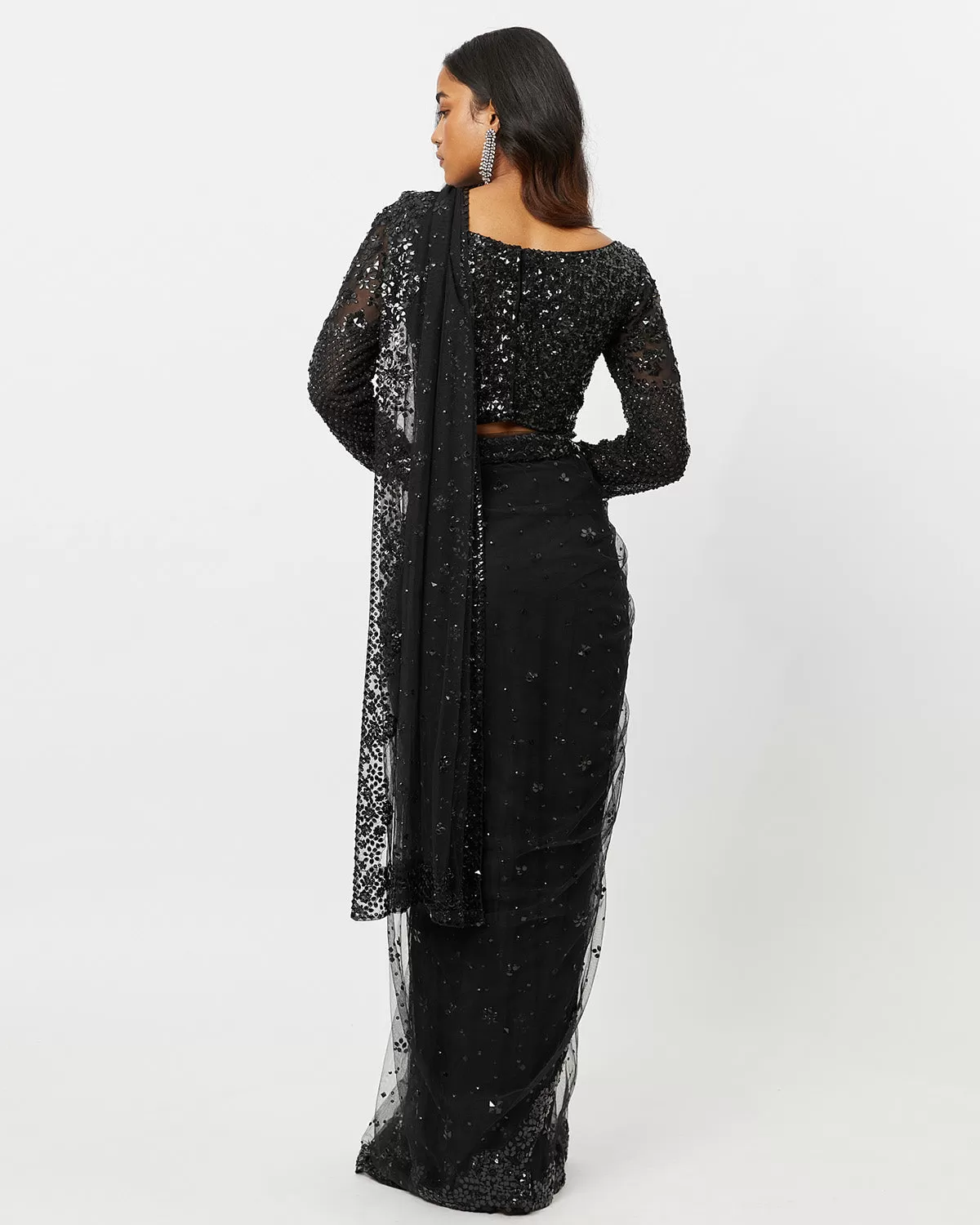 Black Sequin Sari