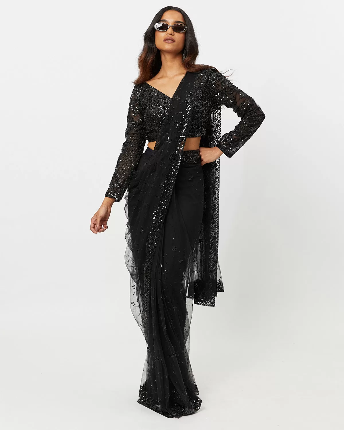 Black Sequin Sari