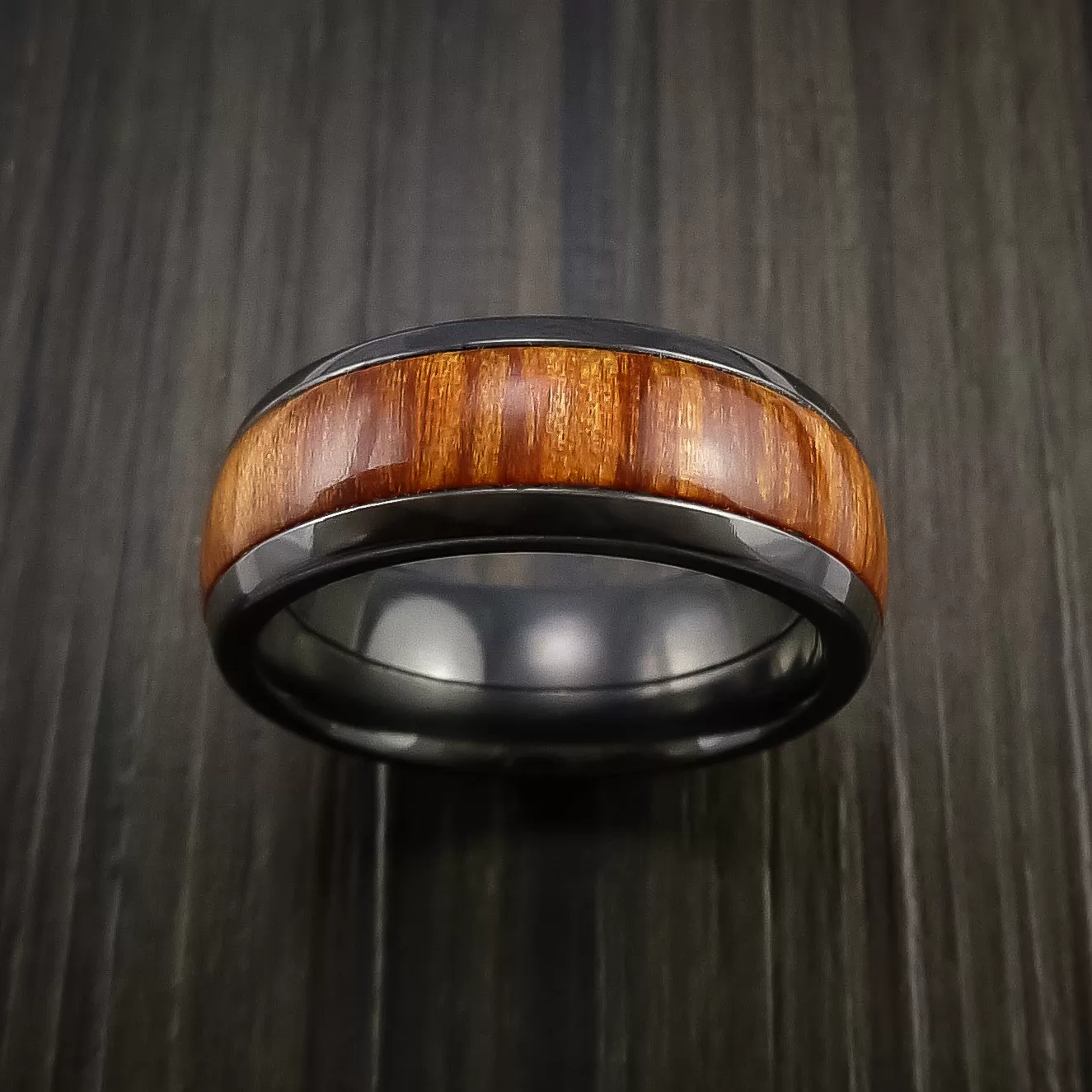 Black Titanium Men's Ring with Wood Inlay Custom Made Wedding Band