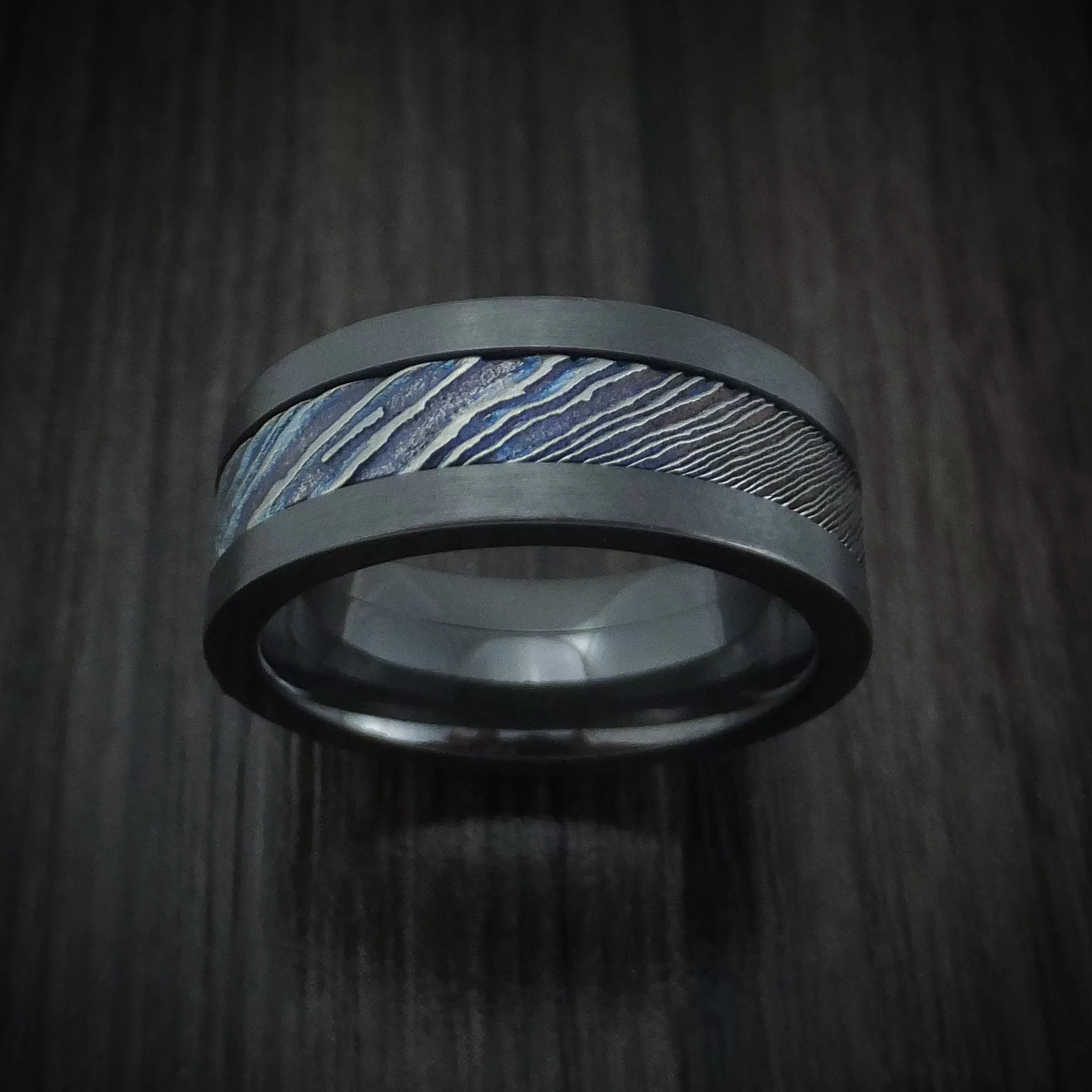 Black Zirconium and Kuro-Ti Twisted Titanium Etched and Heat-Treated Men's Ring Custom Made Band