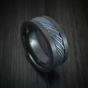 Black Zirconium and Kuro-Ti Twisted Titanium Etched and Heat-Treated Men's Ring Custom Made Band