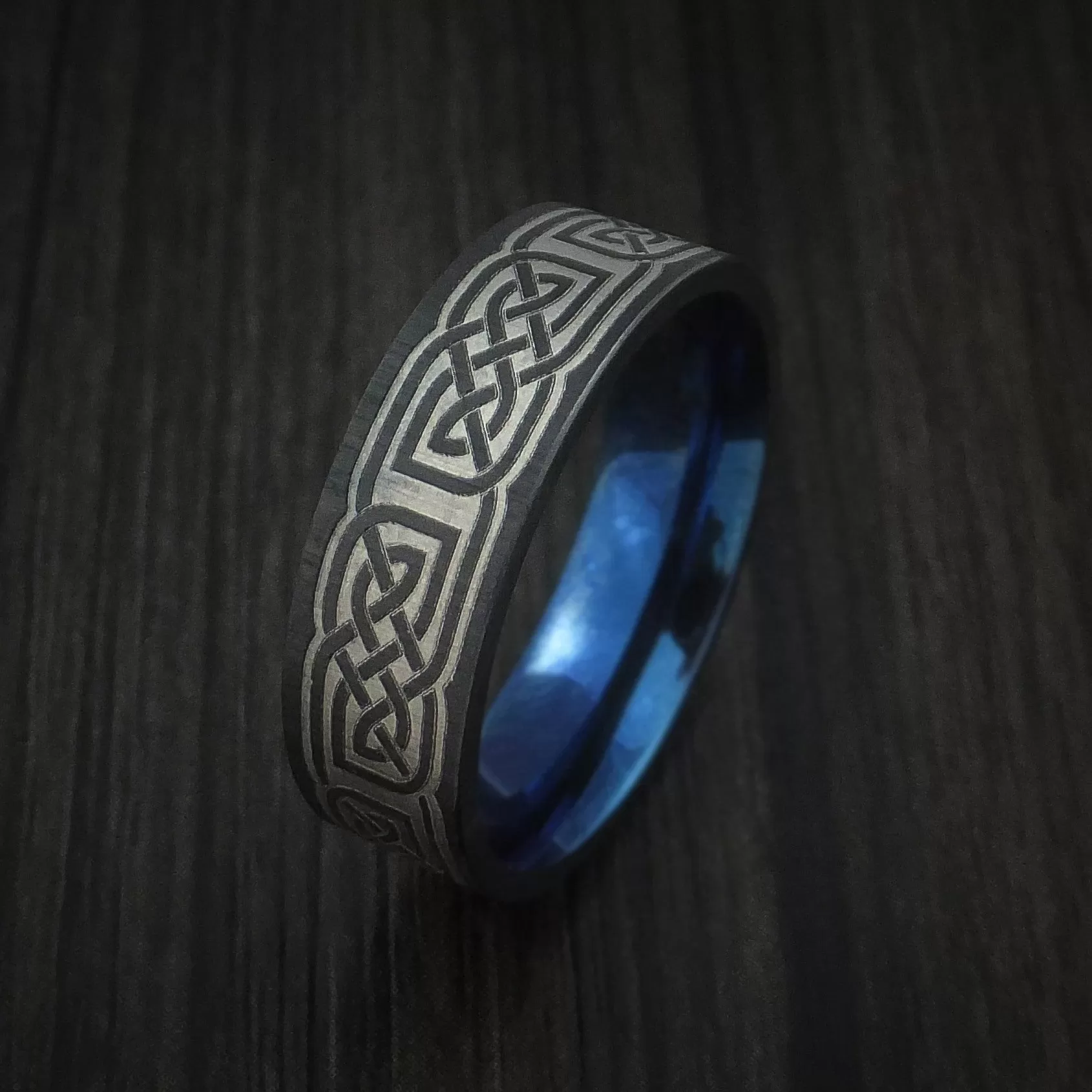 Black Zirconium Celtic Knot Men's Ring with Anodized Sleeve Custom Made Band