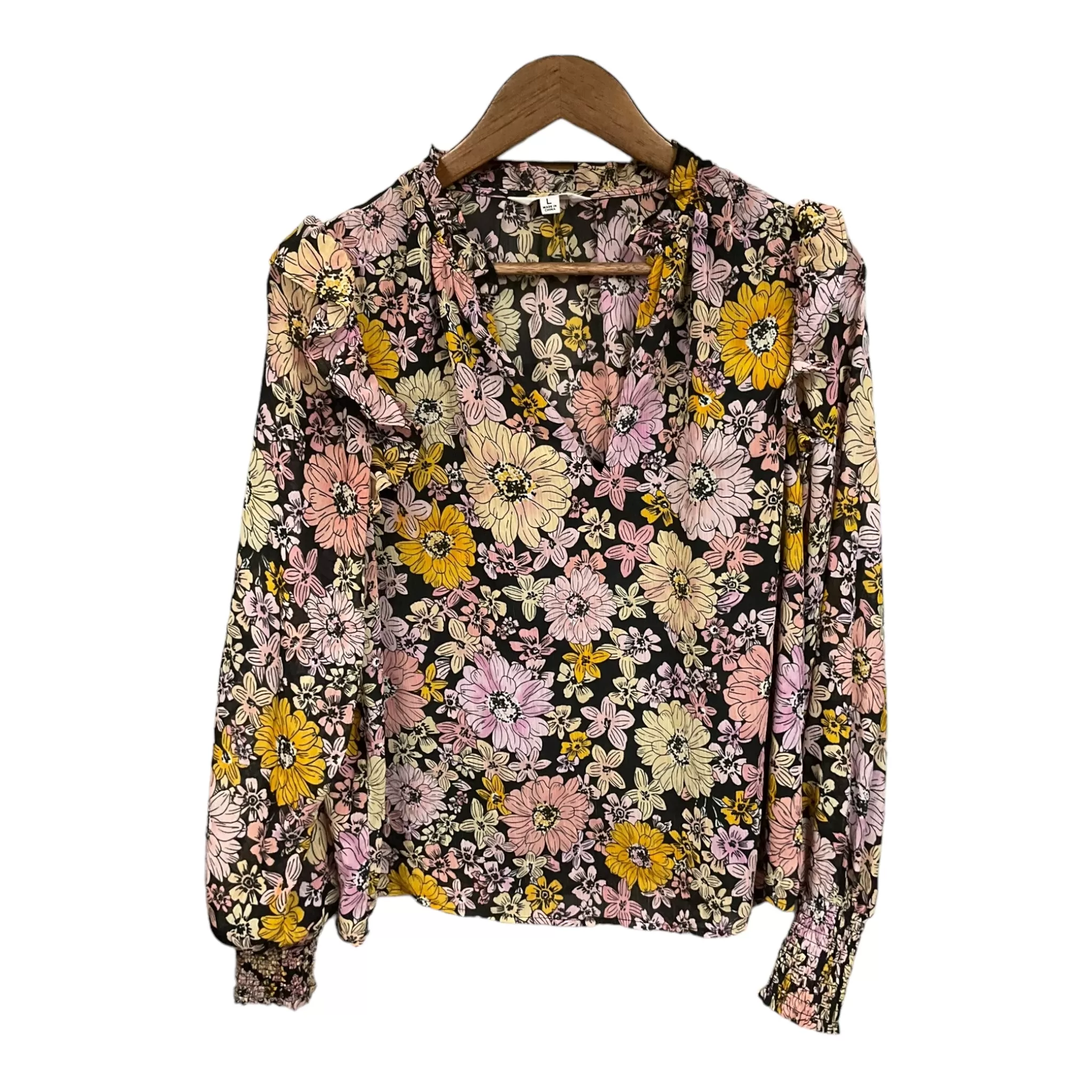 Blouse Long Sleeve By Bb Dakota In Floral Print, Size: L