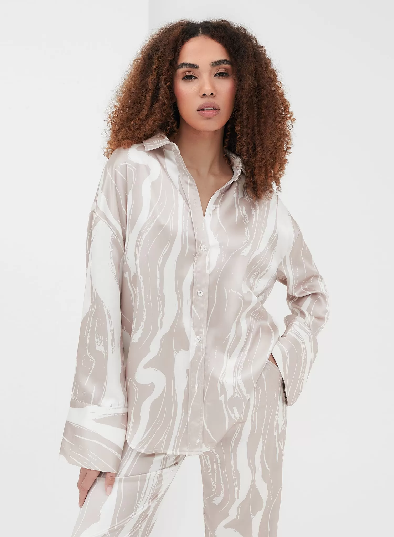 Brown Marble Satin Shirt – Amira