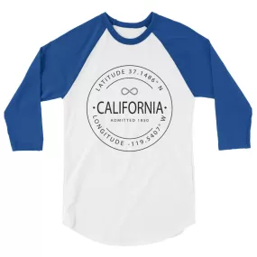 California - 3/4 Sleeve Raglan Shirt - Latitude & Longitude