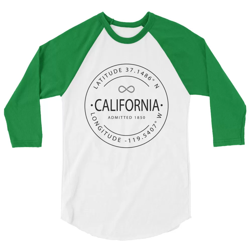 California - 3/4 Sleeve Raglan Shirt - Latitude & Longitude