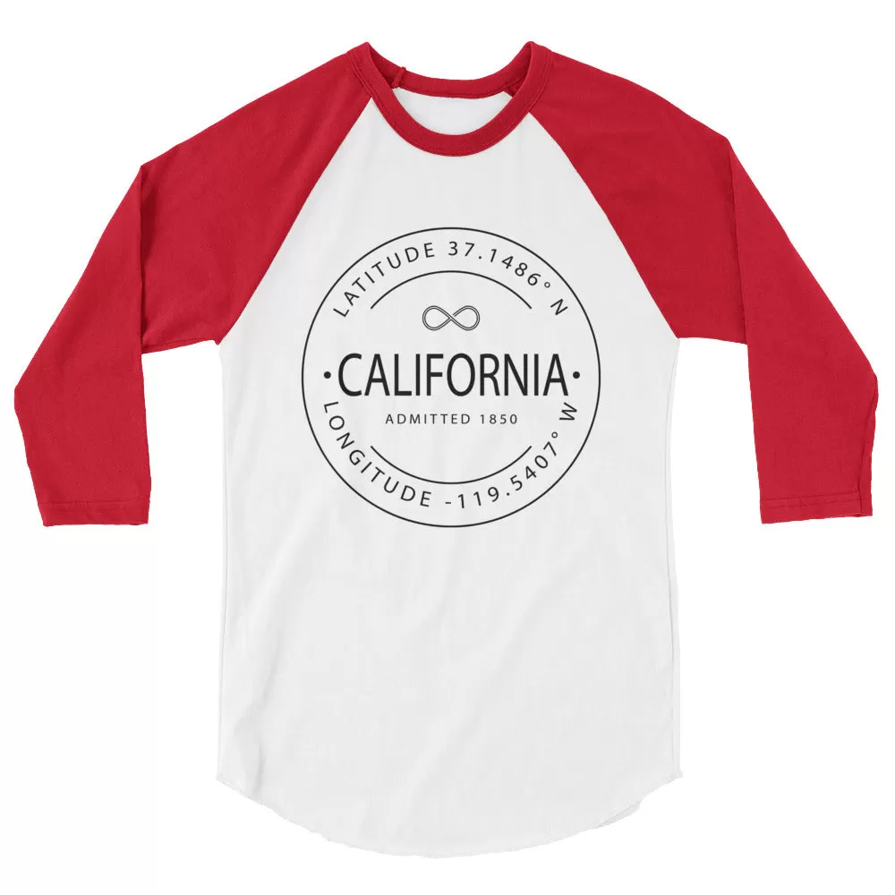 California - 3/4 Sleeve Raglan Shirt - Latitude & Longitude