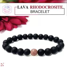 Certified Lava Natural Stone 8mm Bracelet With Rhodochrosite