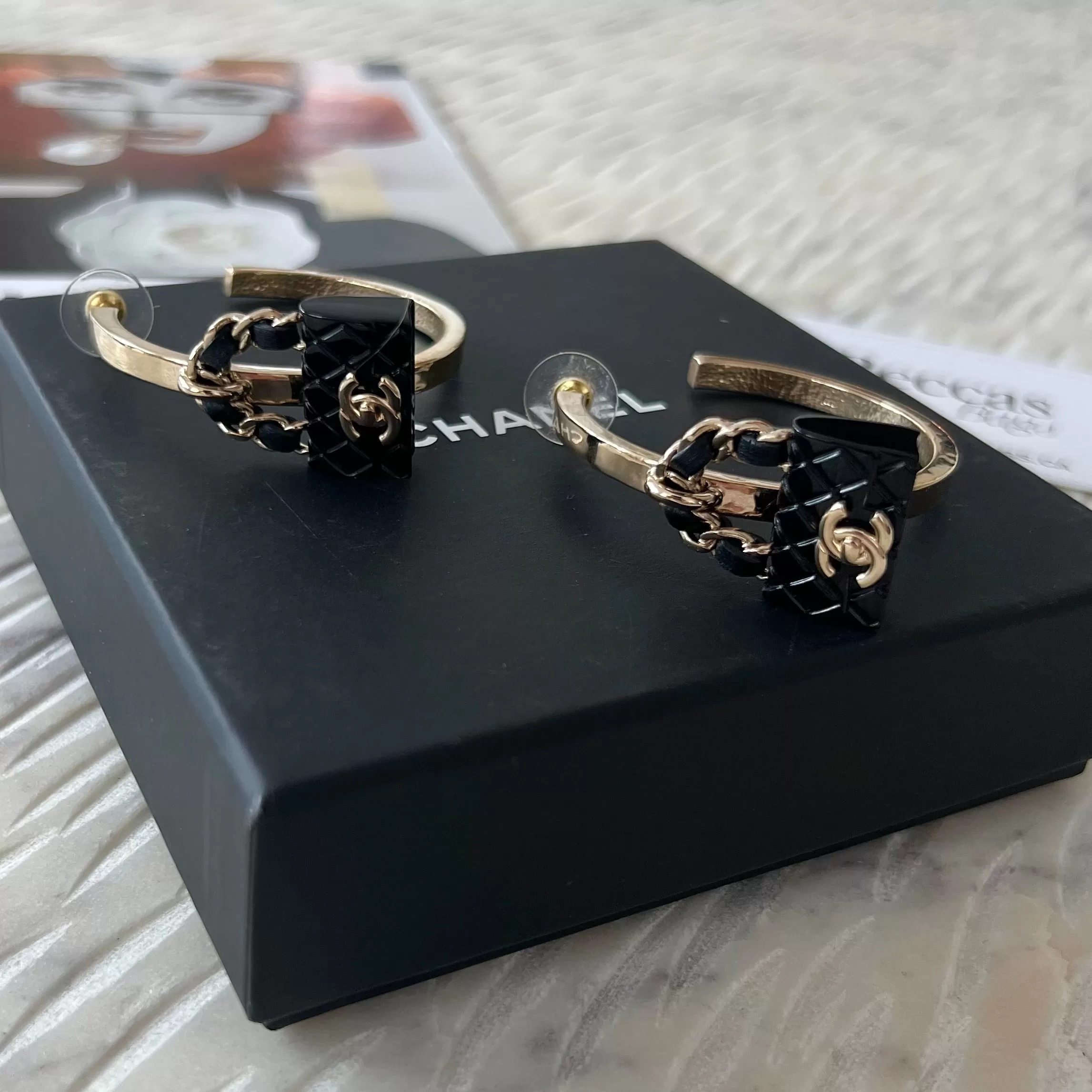 Chanel Matelasse Bag Hoop Earrings