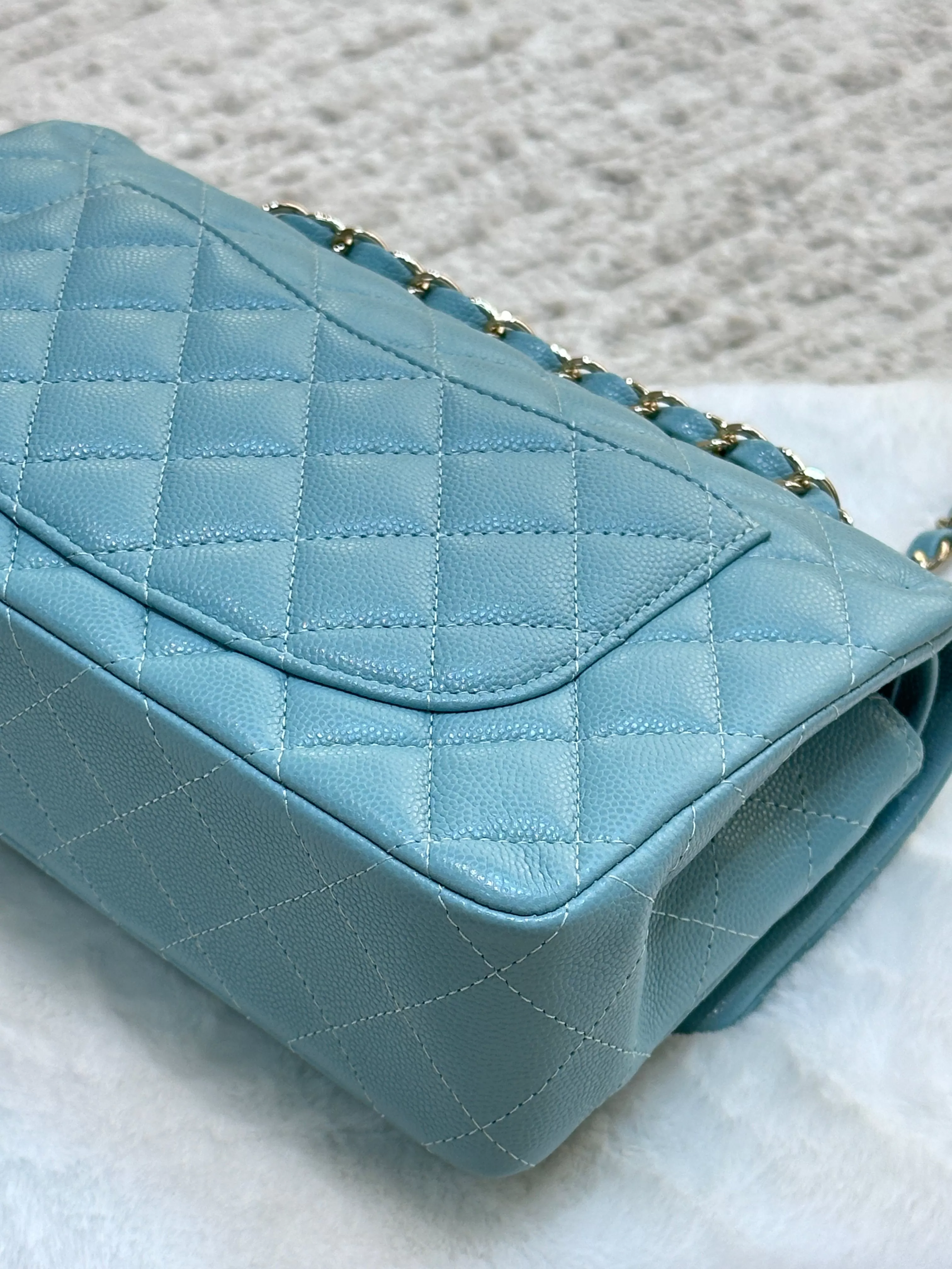 Chanel Small Classic Caviar Double Flap Tiffany Blue 20C GHW