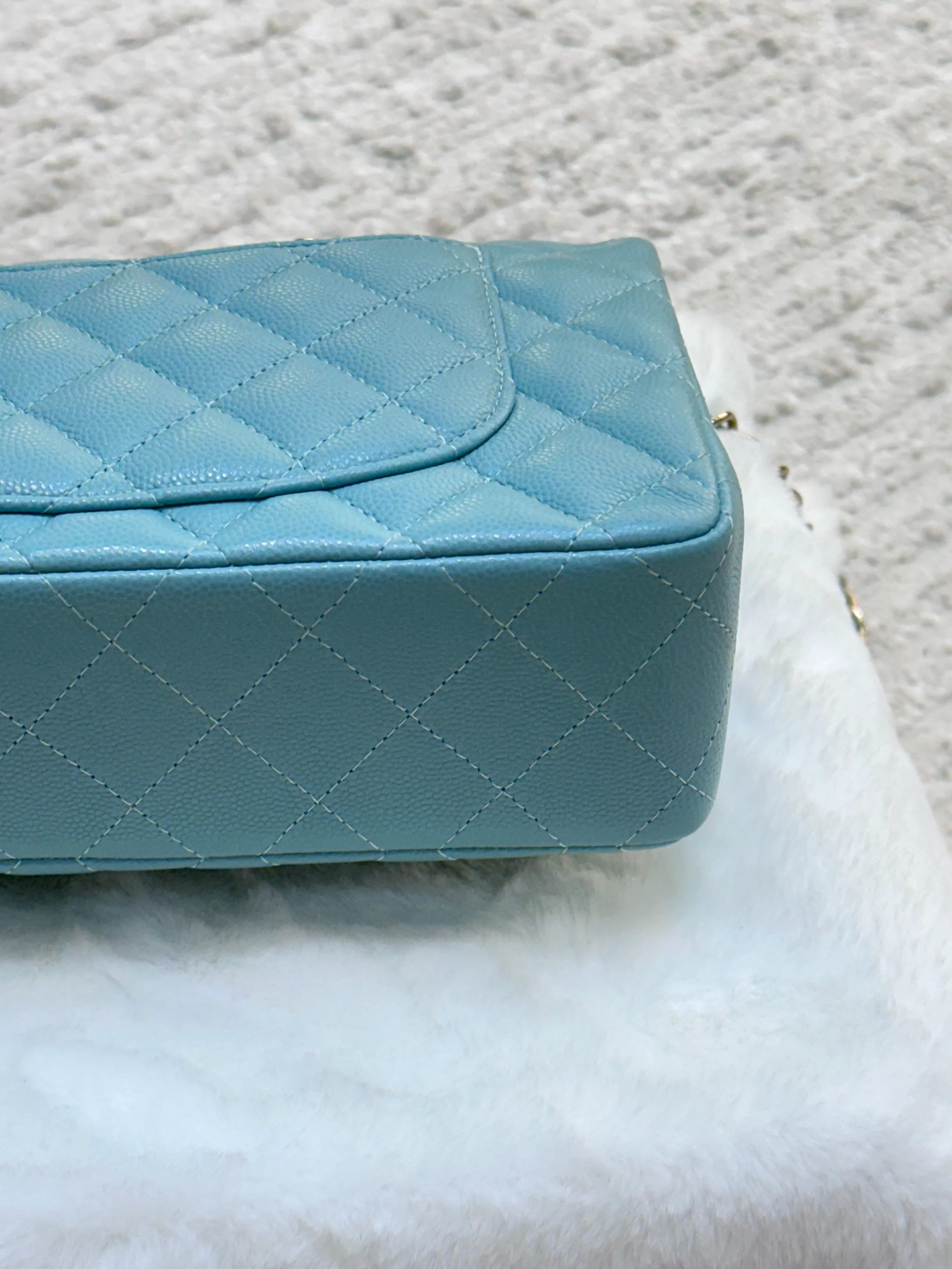 Chanel Small Classic Caviar Double Flap Tiffany Blue 20C GHW