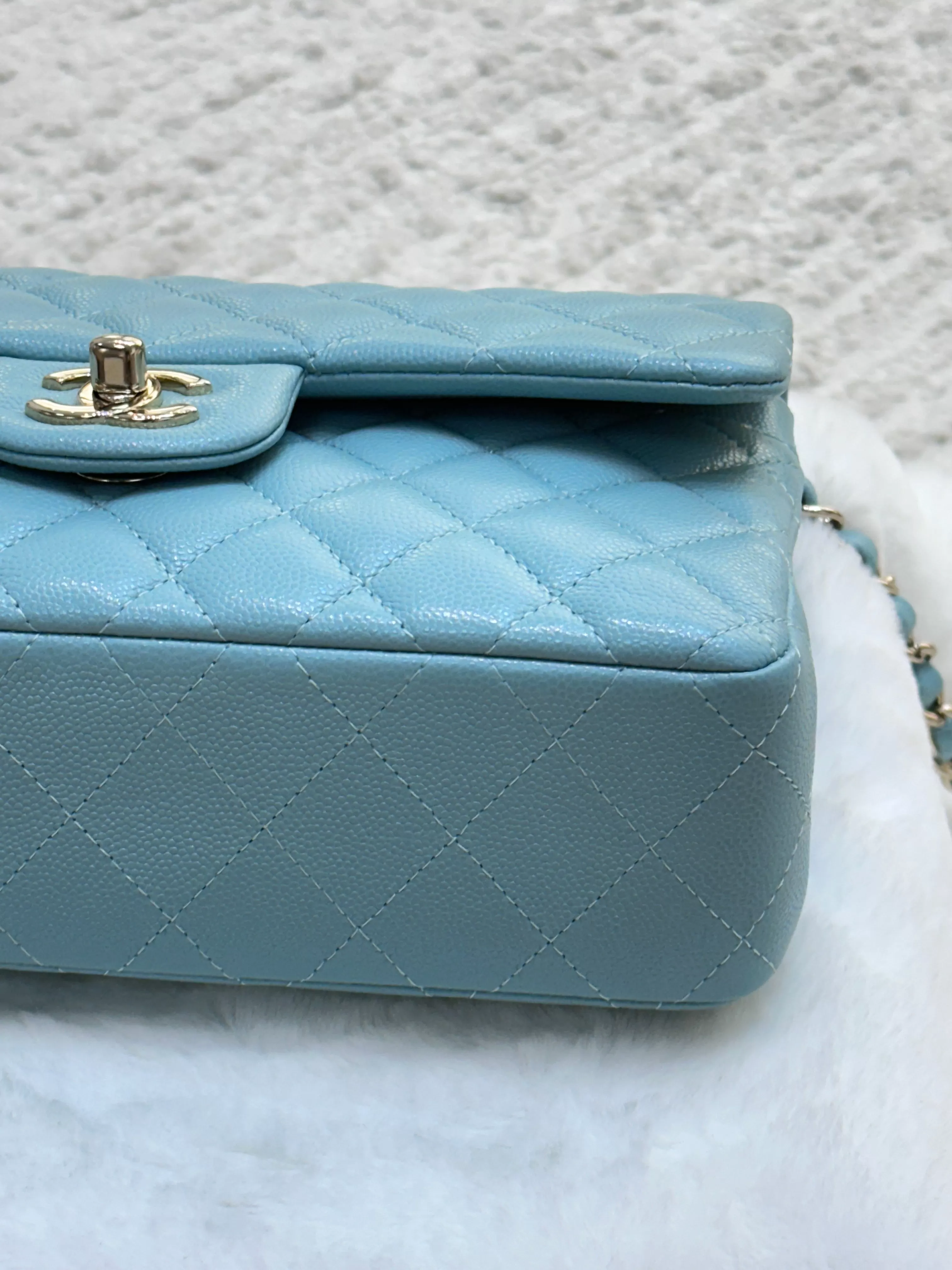 Chanel Small Classic Caviar Double Flap Tiffany Blue 20C GHW