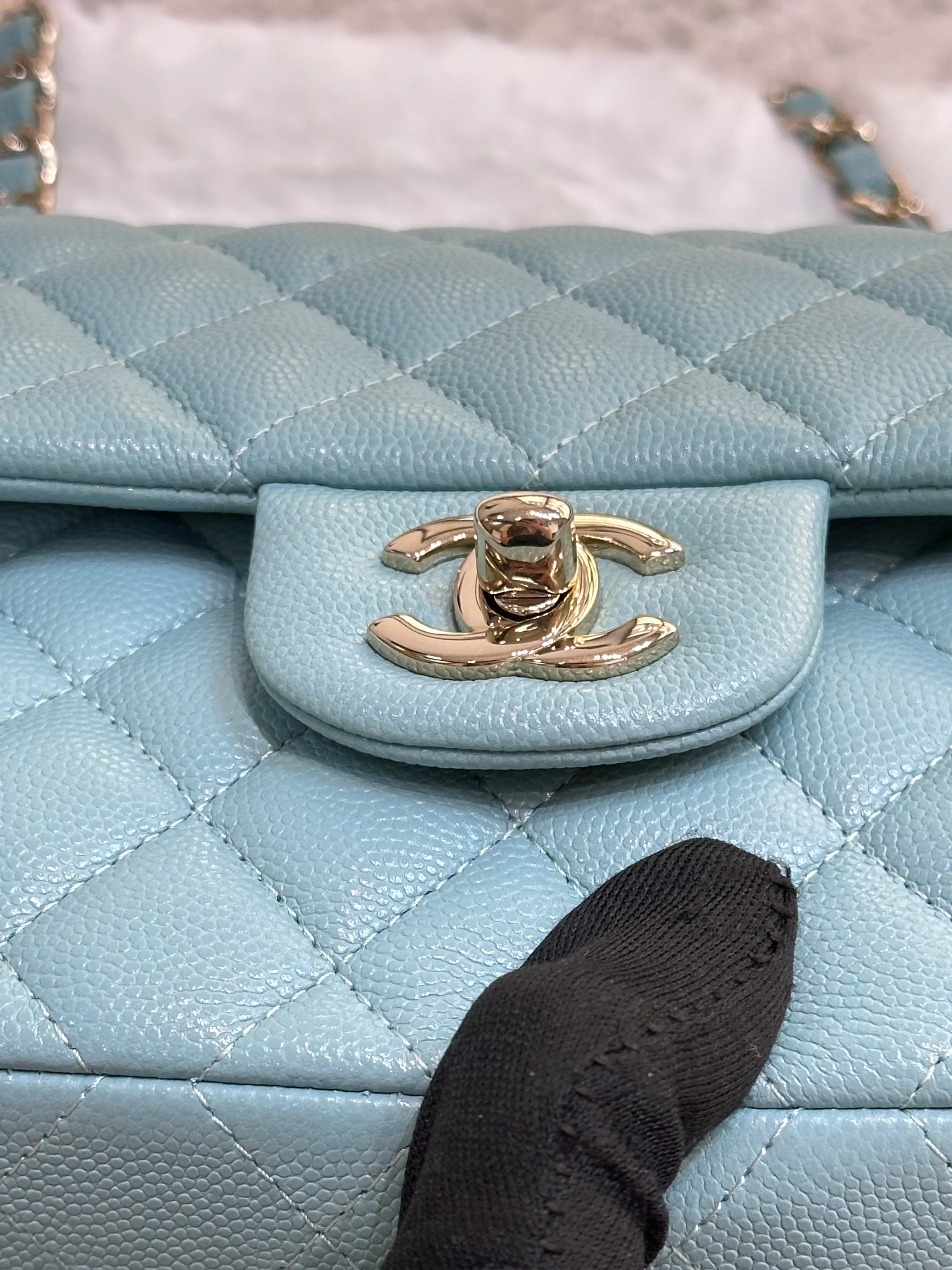 Chanel Small Classic Caviar Double Flap Tiffany Blue 20C GHW