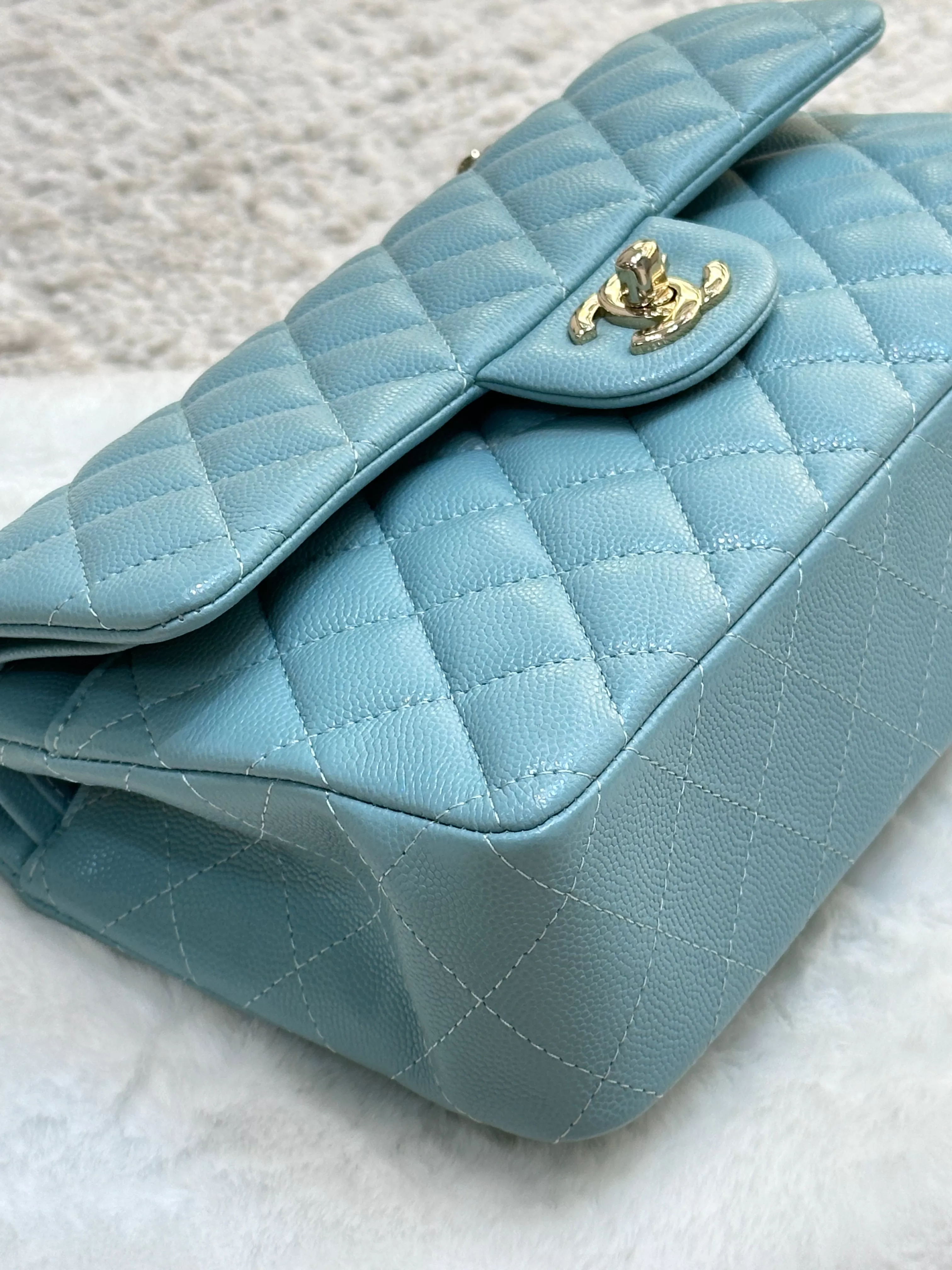 Chanel Small Classic Caviar Double Flap Tiffany Blue 20C GHW