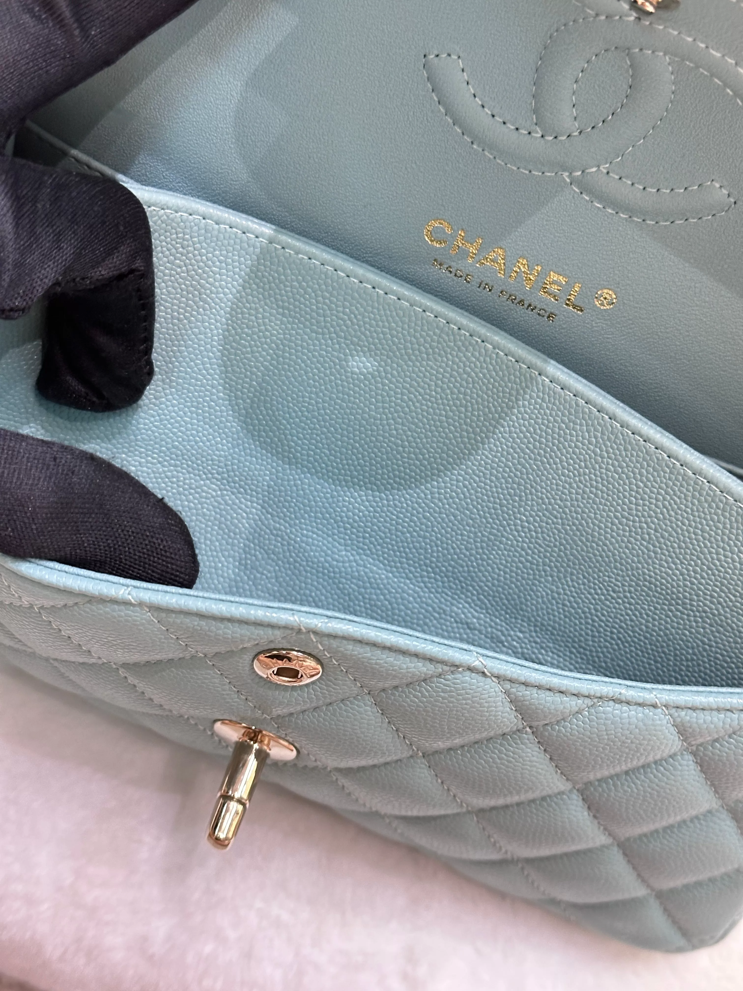 Chanel Small Classic Caviar Double Flap Tiffany Blue 20C GHW