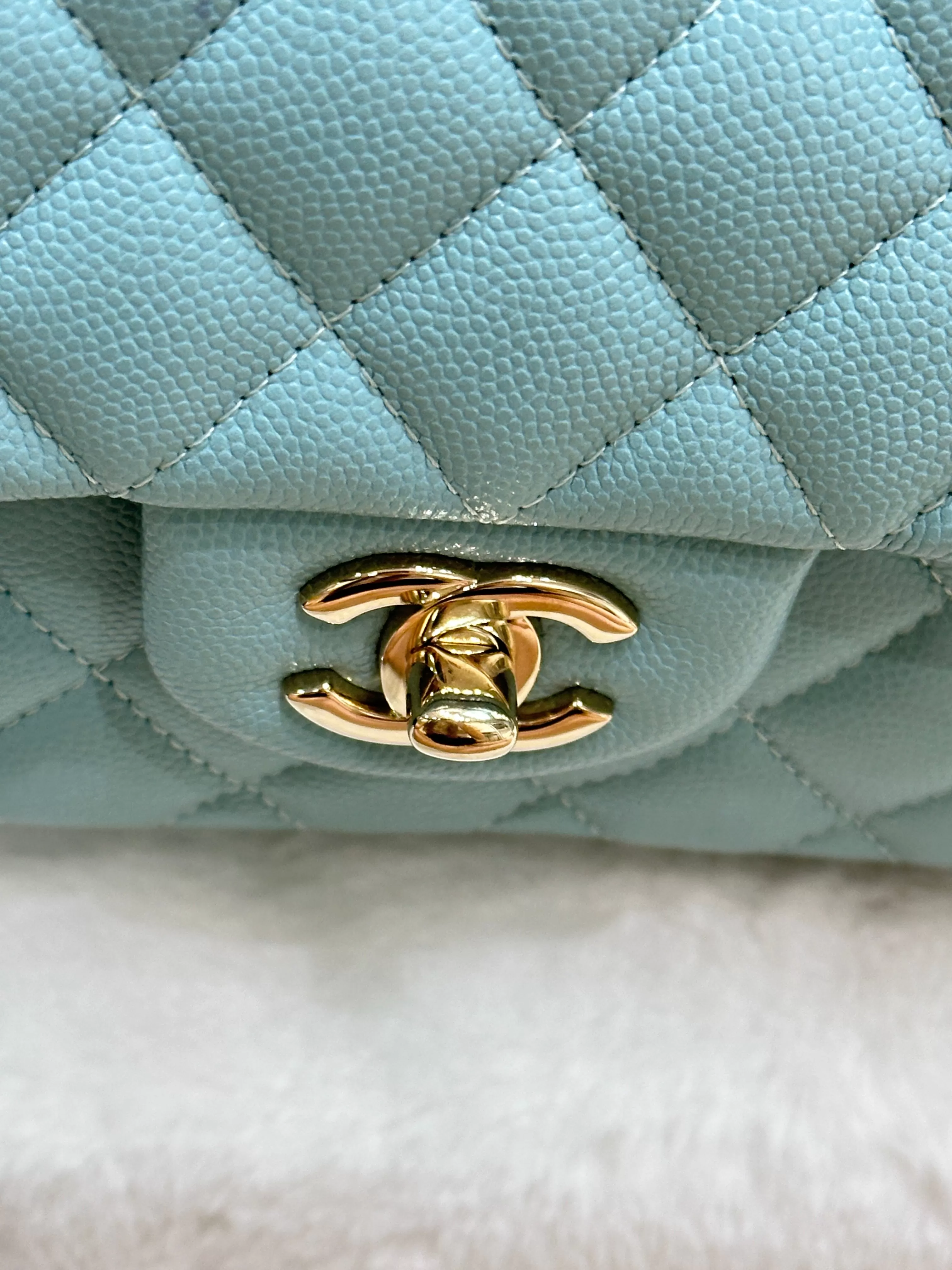 Chanel Small Classic Caviar Double Flap Tiffany Blue 20C GHW