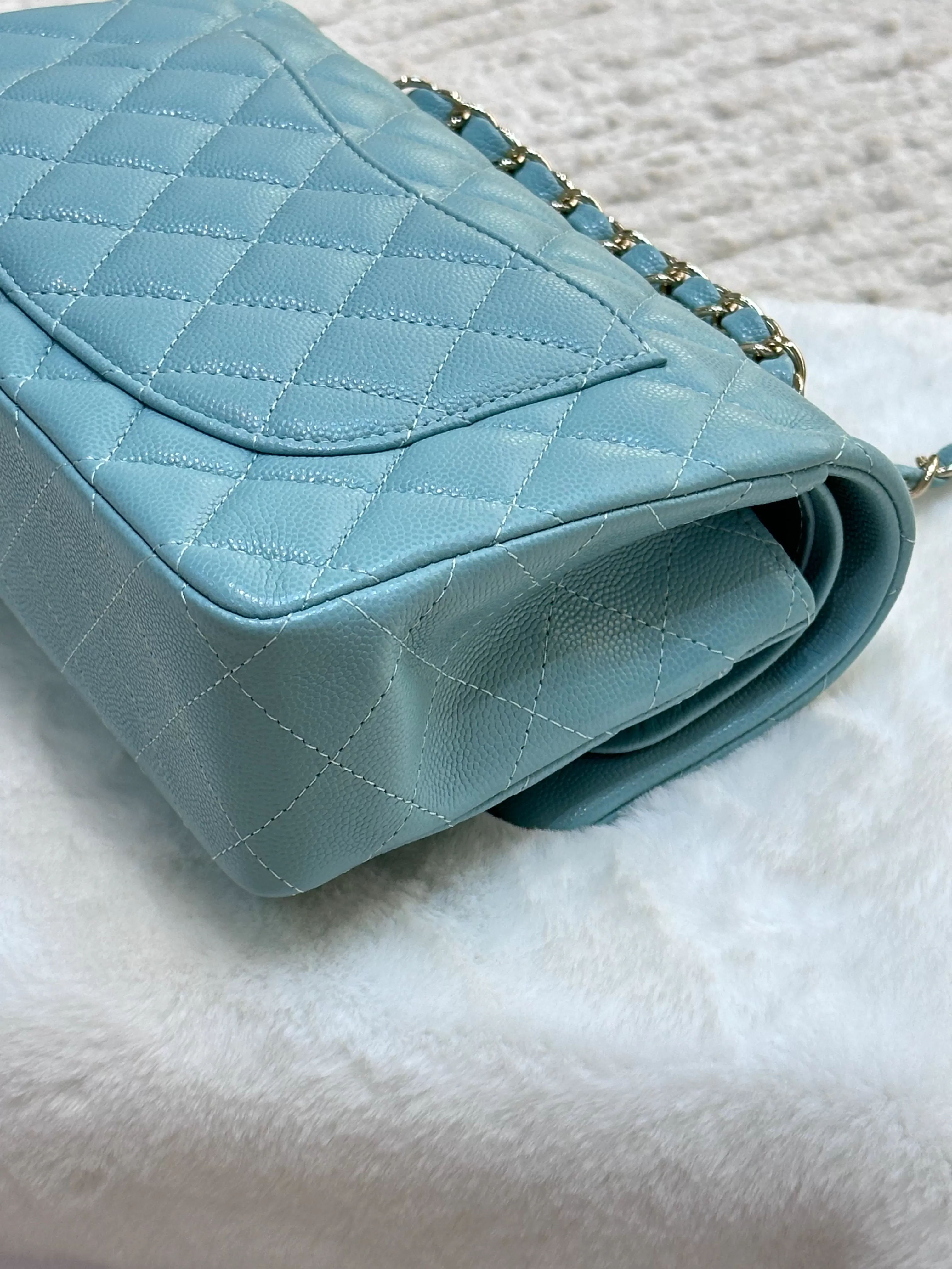 Chanel Small Classic Caviar Double Flap Tiffany Blue 20C GHW